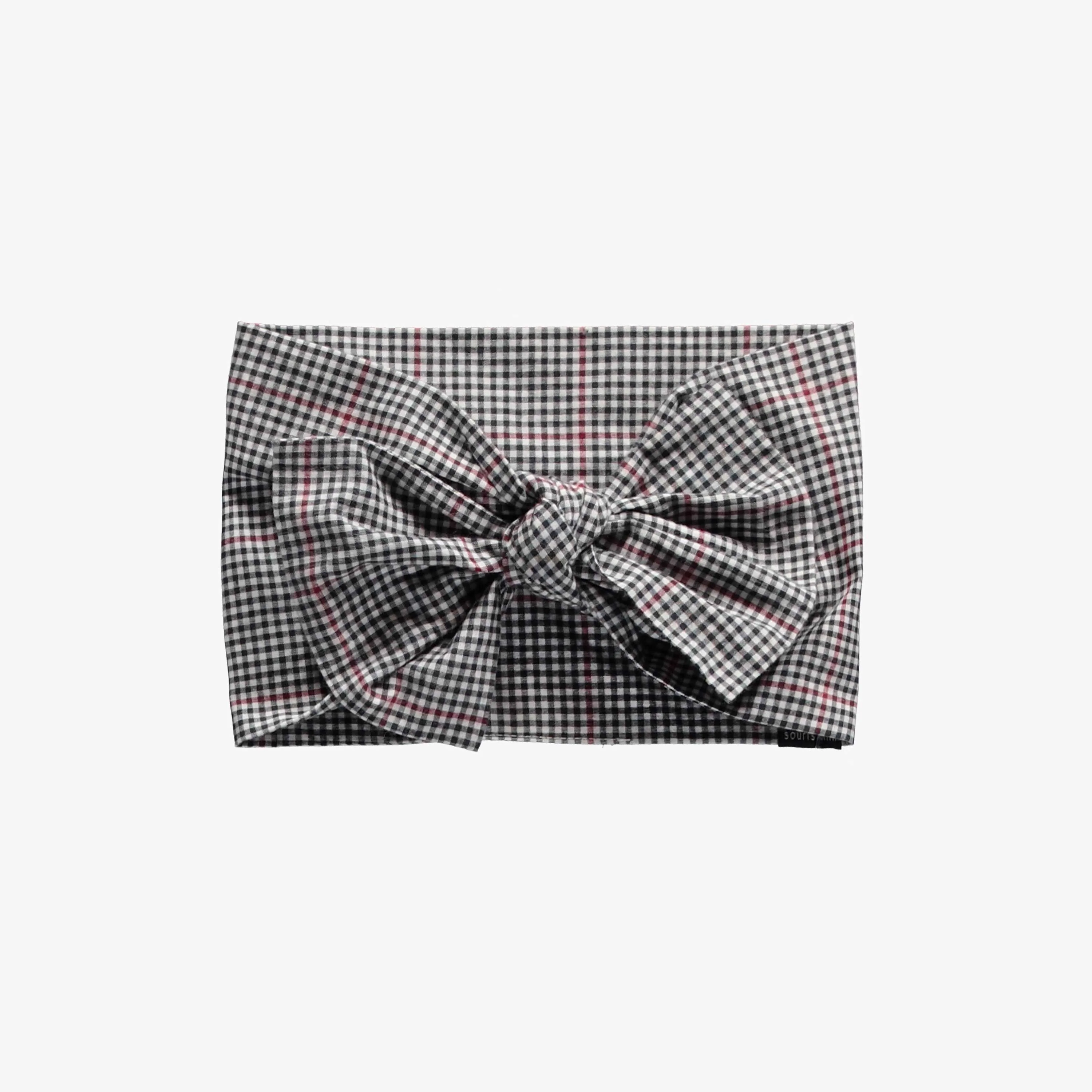 Bandeau à nouer blanc et noir à micro-carreaux en popeline, bébé