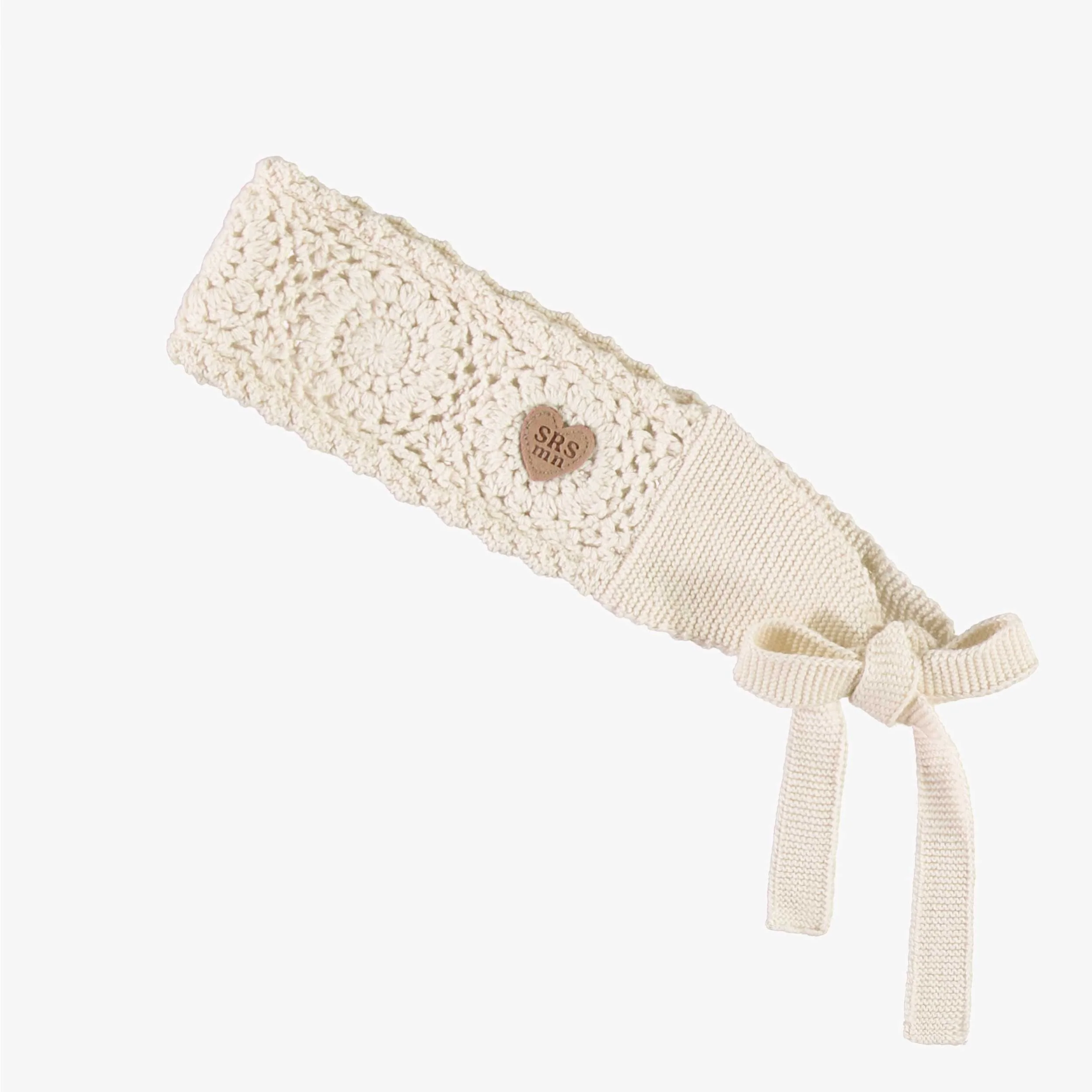 Bandeau crème en tricot crocheté à motifs de fleurs, enfant - Image 3