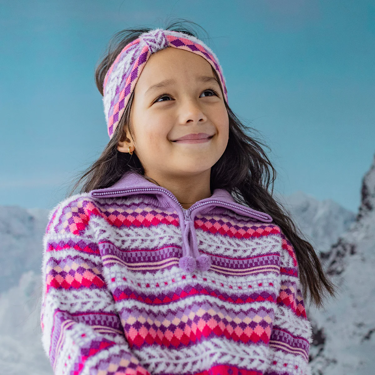 Bandeau mauve en tricot avec motifs, enfant - Image 3