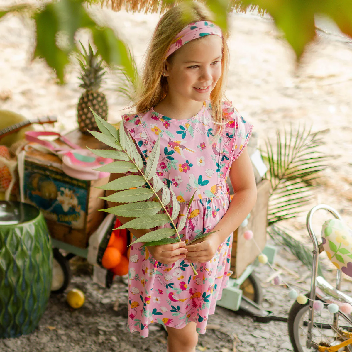 Robe rose à motifs tropicaux, enfant - Image 3
