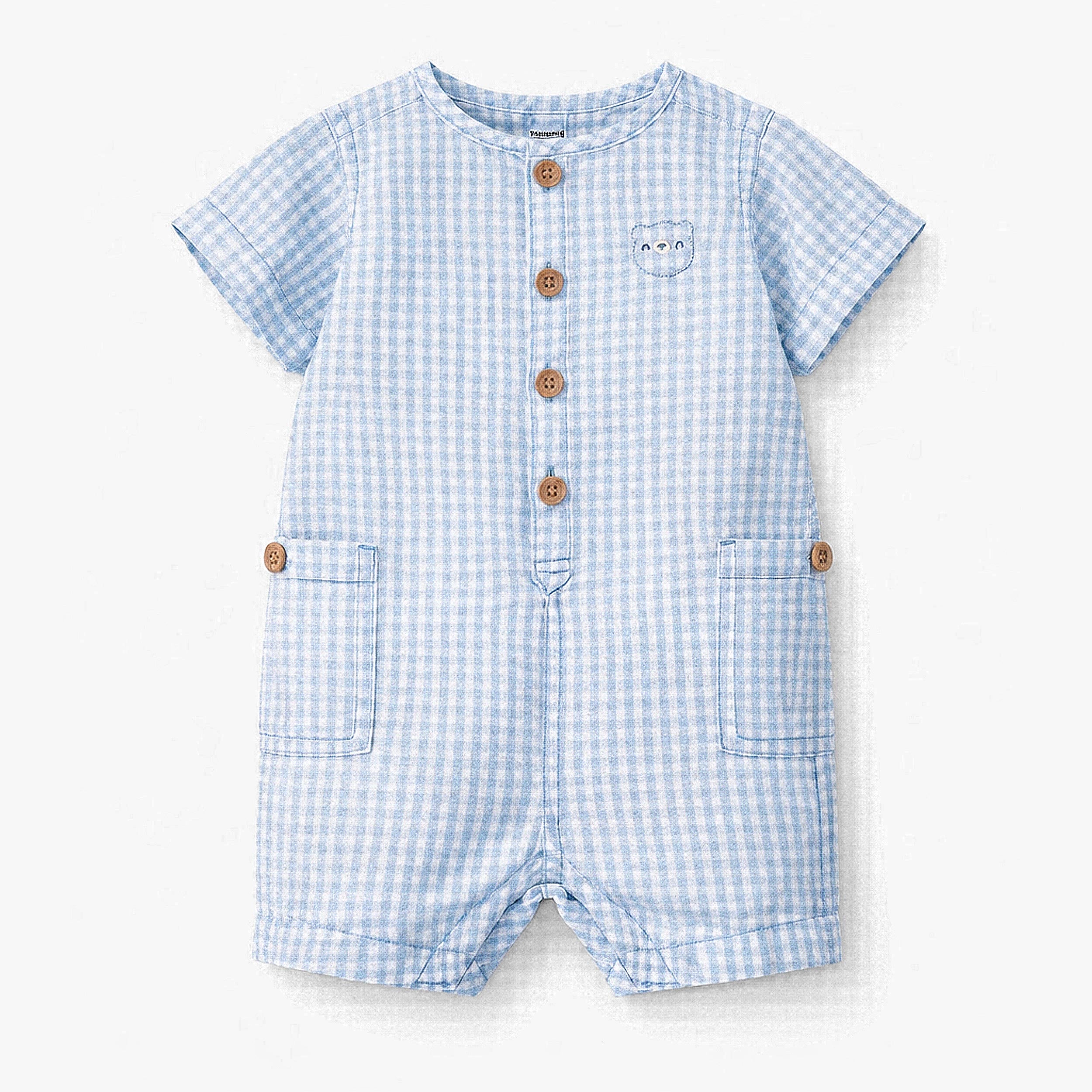 Barboteuse bleu pâle à carreaux, naissance