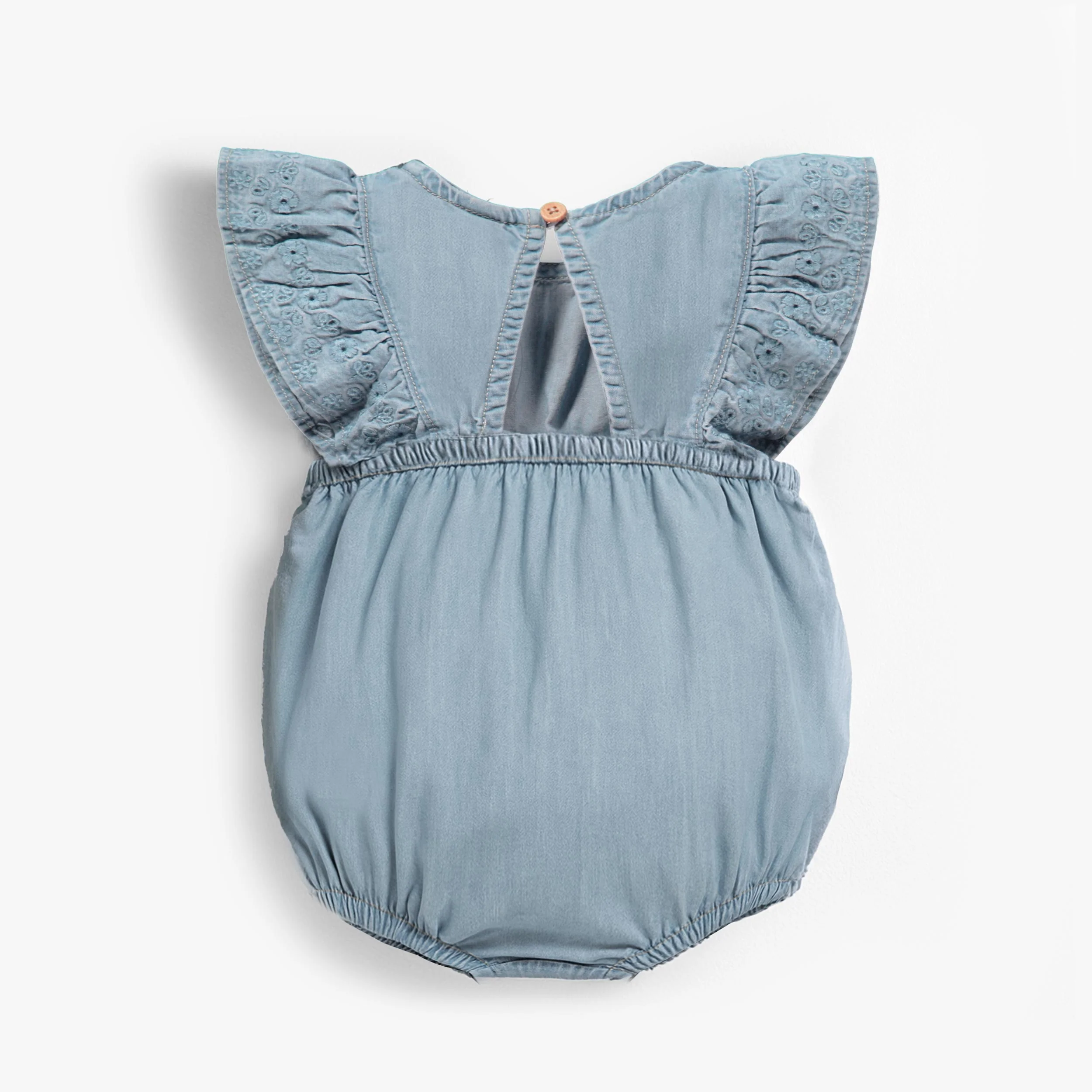 Barboteuse bleu pâle en denim avec broderie anglaise, naissance - Image 4