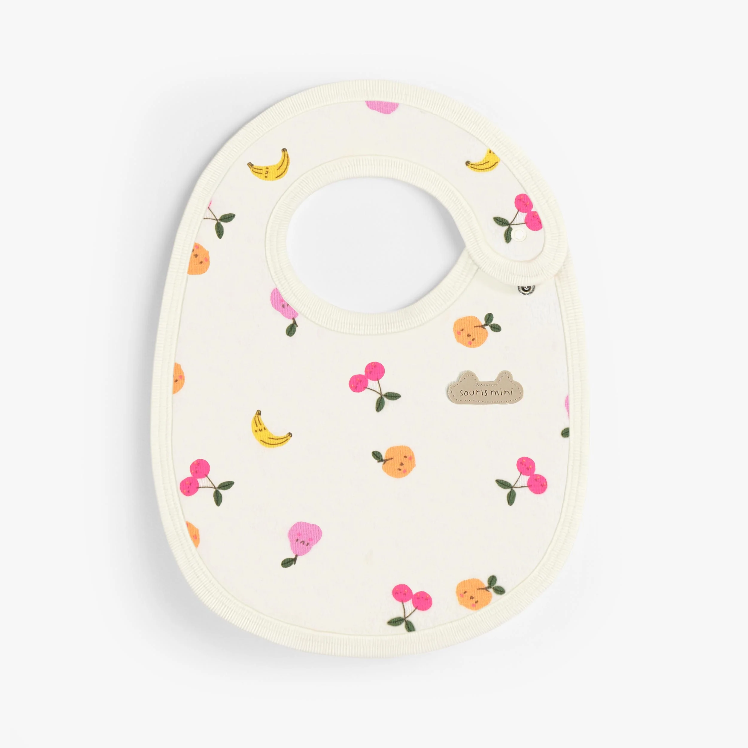 Bavoir crème à motifs fruités, naissance