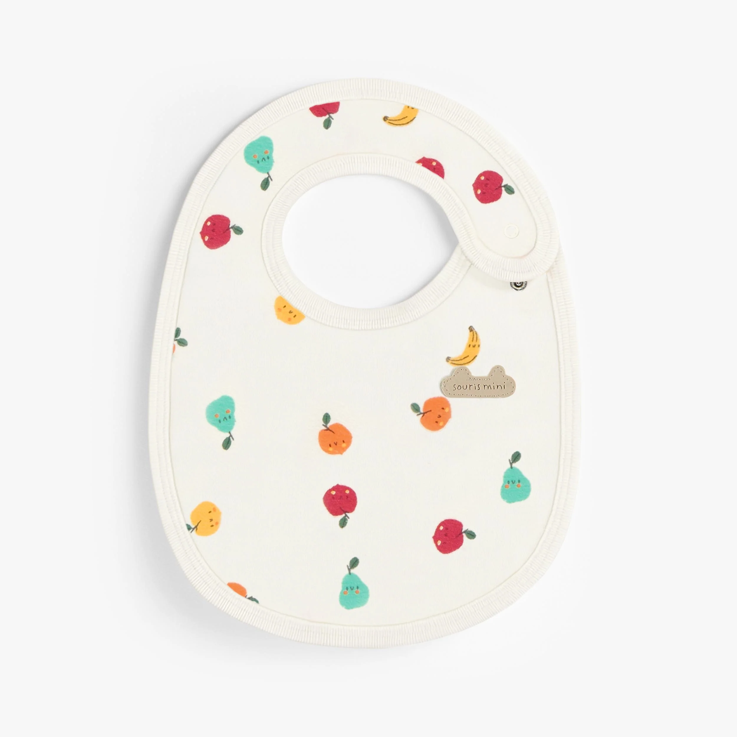 Bavoir crème à motifs fruités, naissance