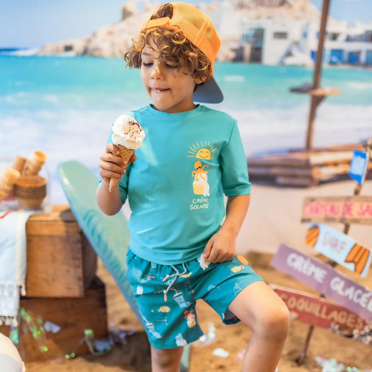 Bermuda de bain bleu sarcelle avec motifs, enfant - Image 5