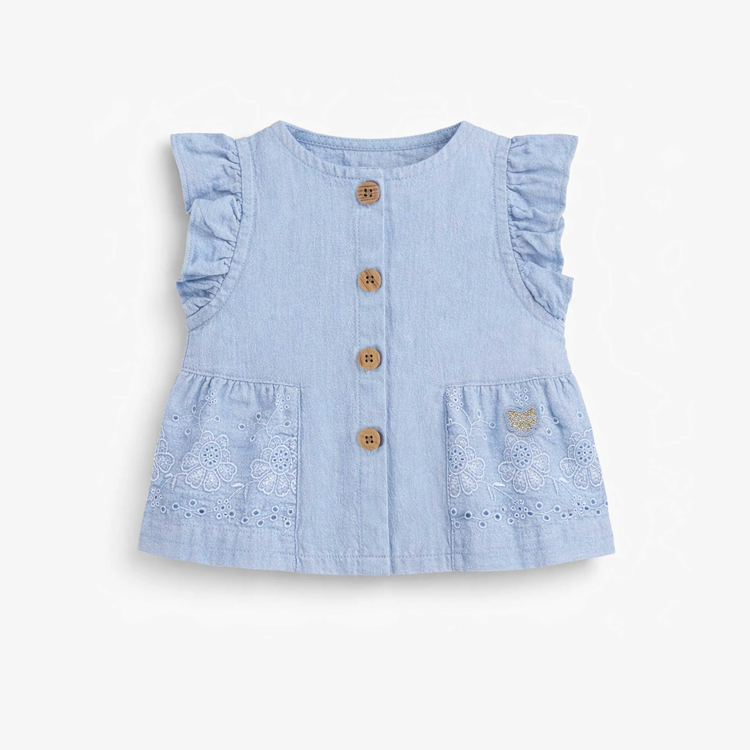 Blouse bleue avec broderie anglaise, bébé