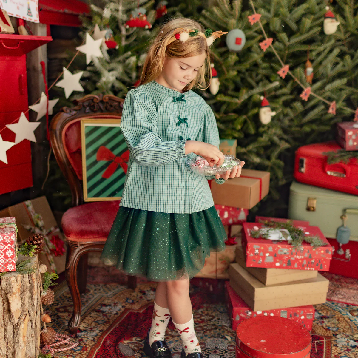 Blouse verte à carreaux vichy, enfant - Image 3