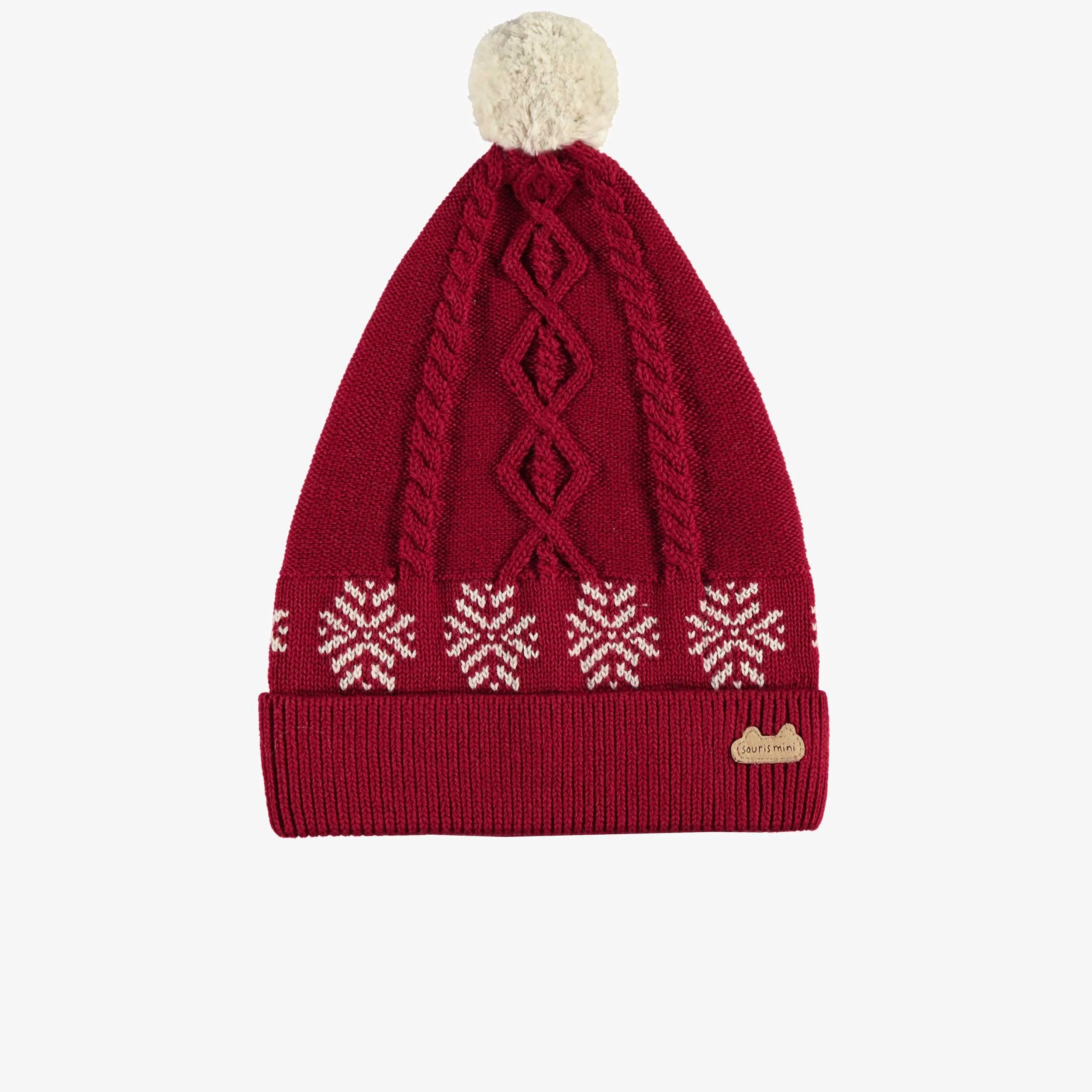 Bonnet rouge en tricot torsadé avec pompon, naissance