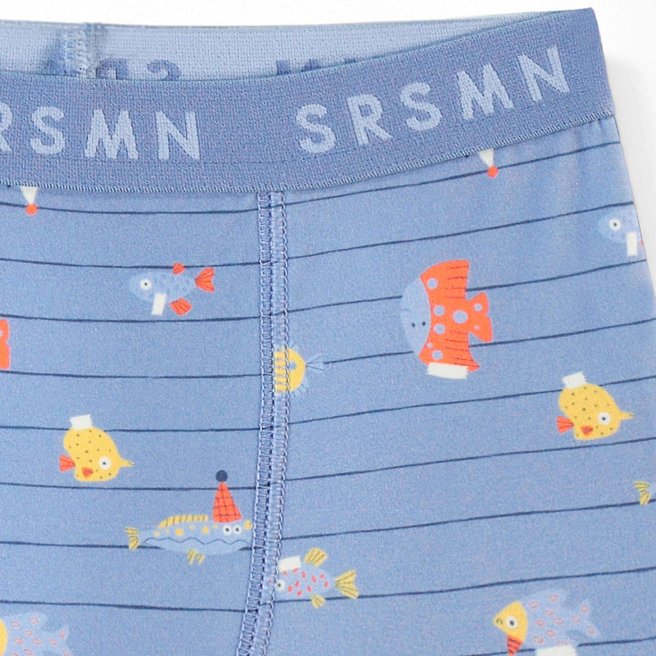 Boxer bleu avec rayures et motifs de poissons, enfant - Image 3