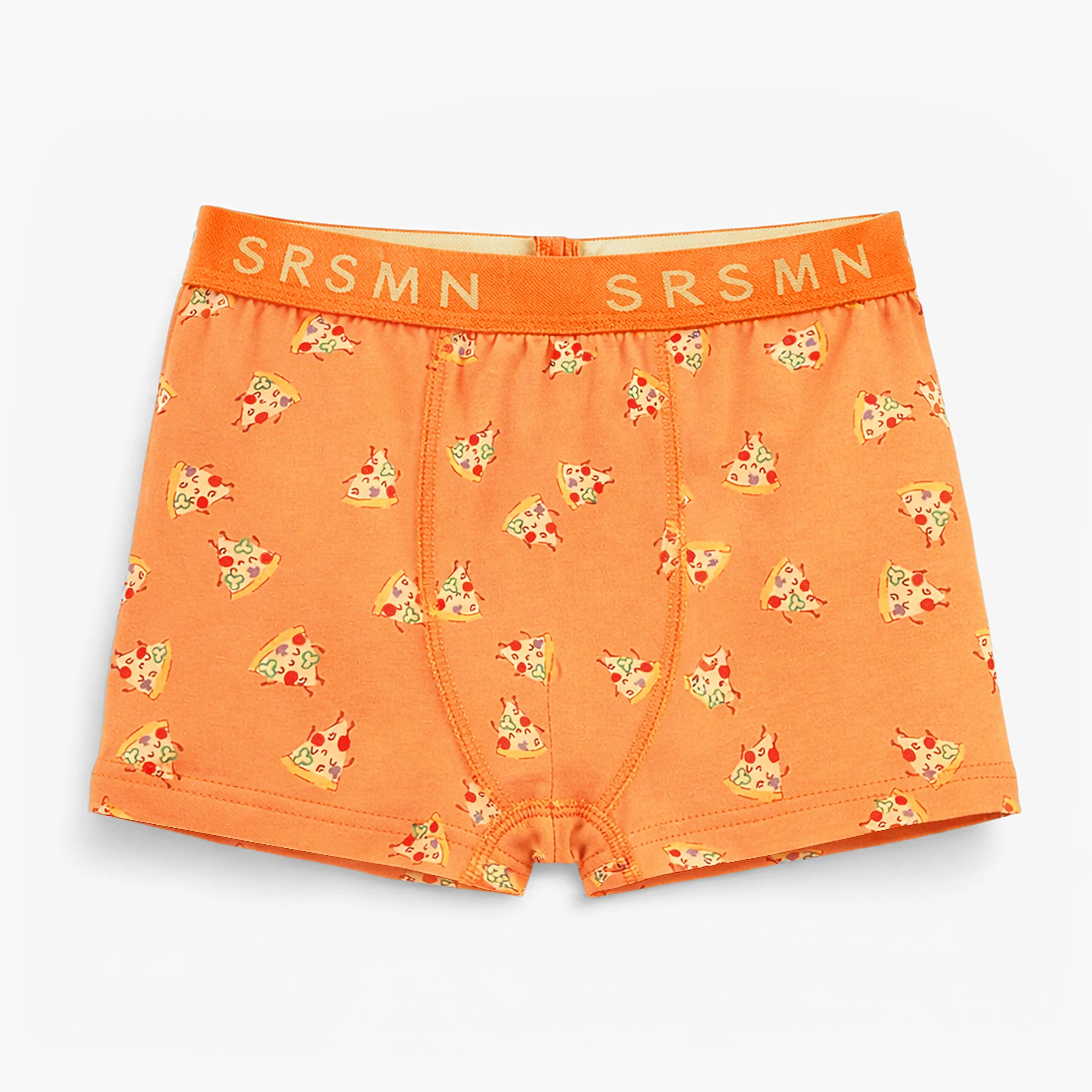 Boxer orange à motifs de pizzas, enfant