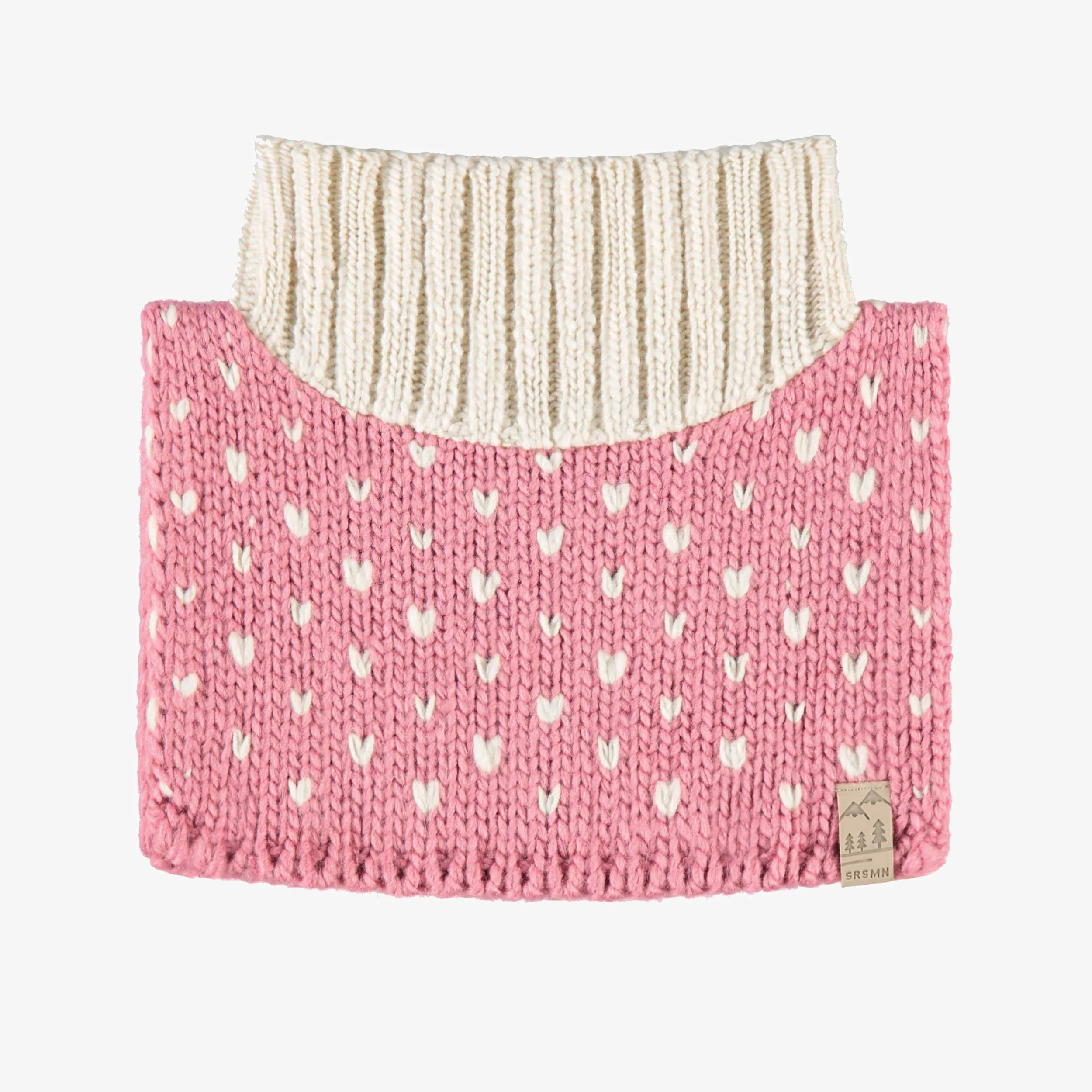 Cache-cou rose et crème en tricot avec cœurs, enfant