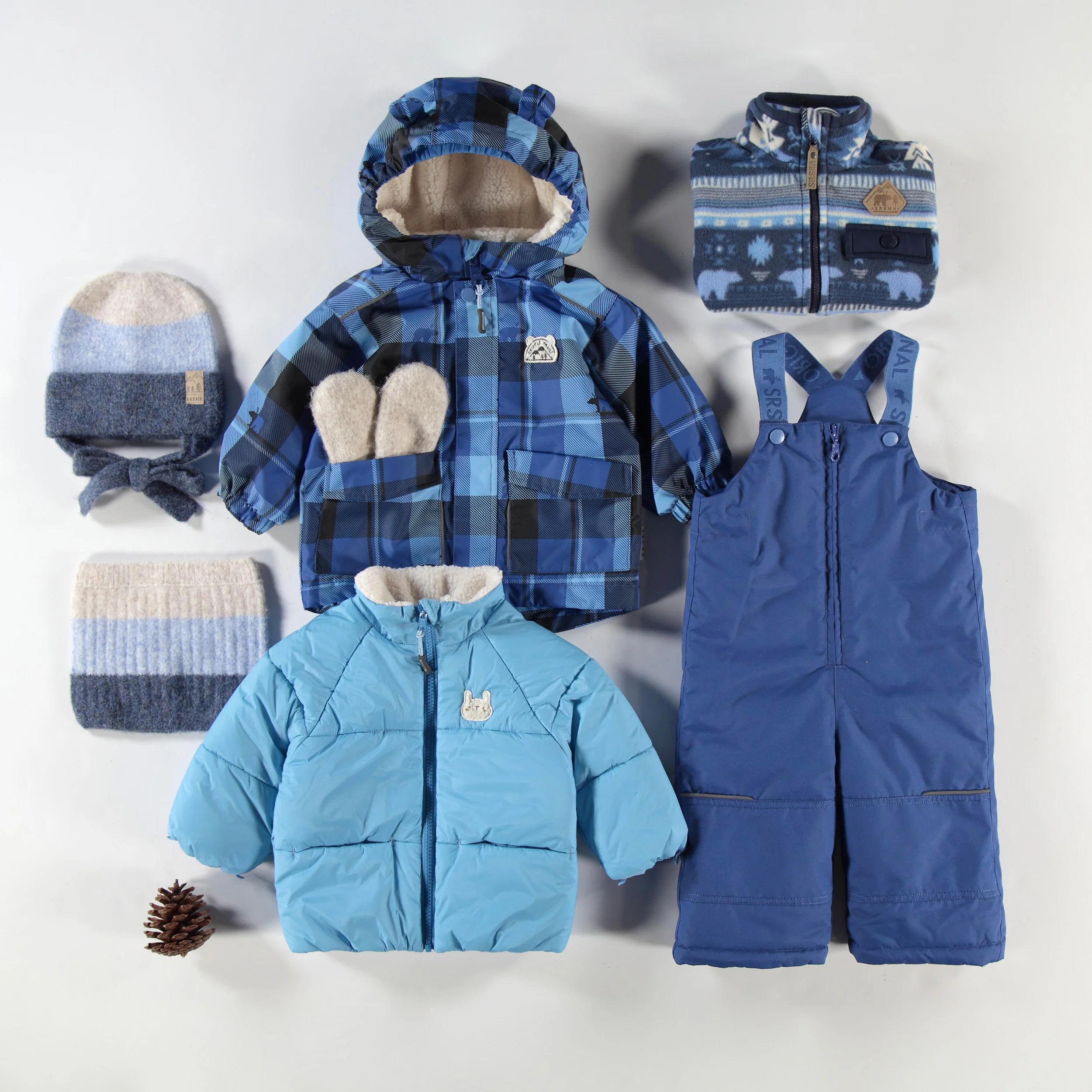 Cache-cou crème et bleu en tricot avec rayures, bébé - Image 2
