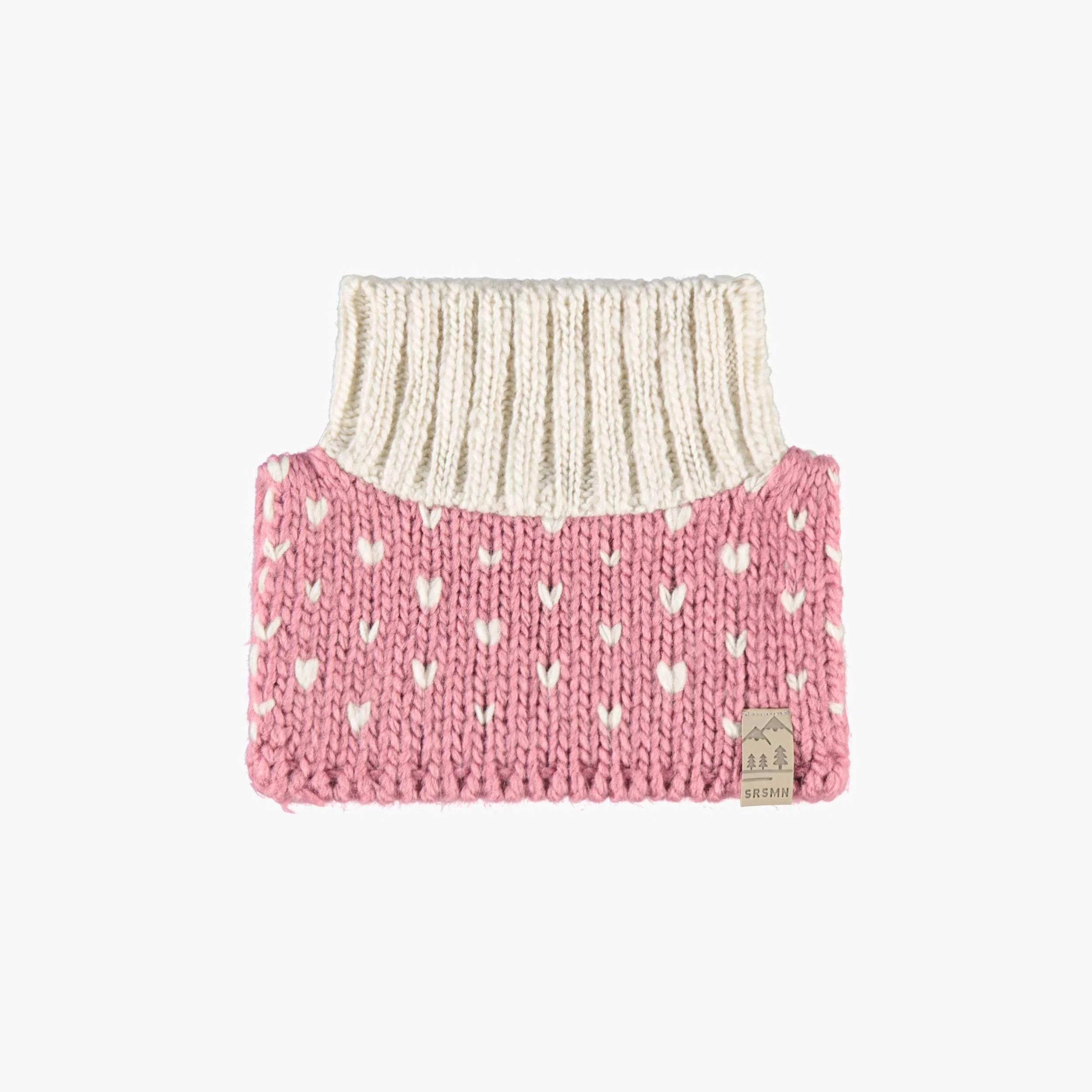 Cache-cou rose et crème en tricot avec cœurs, bébé