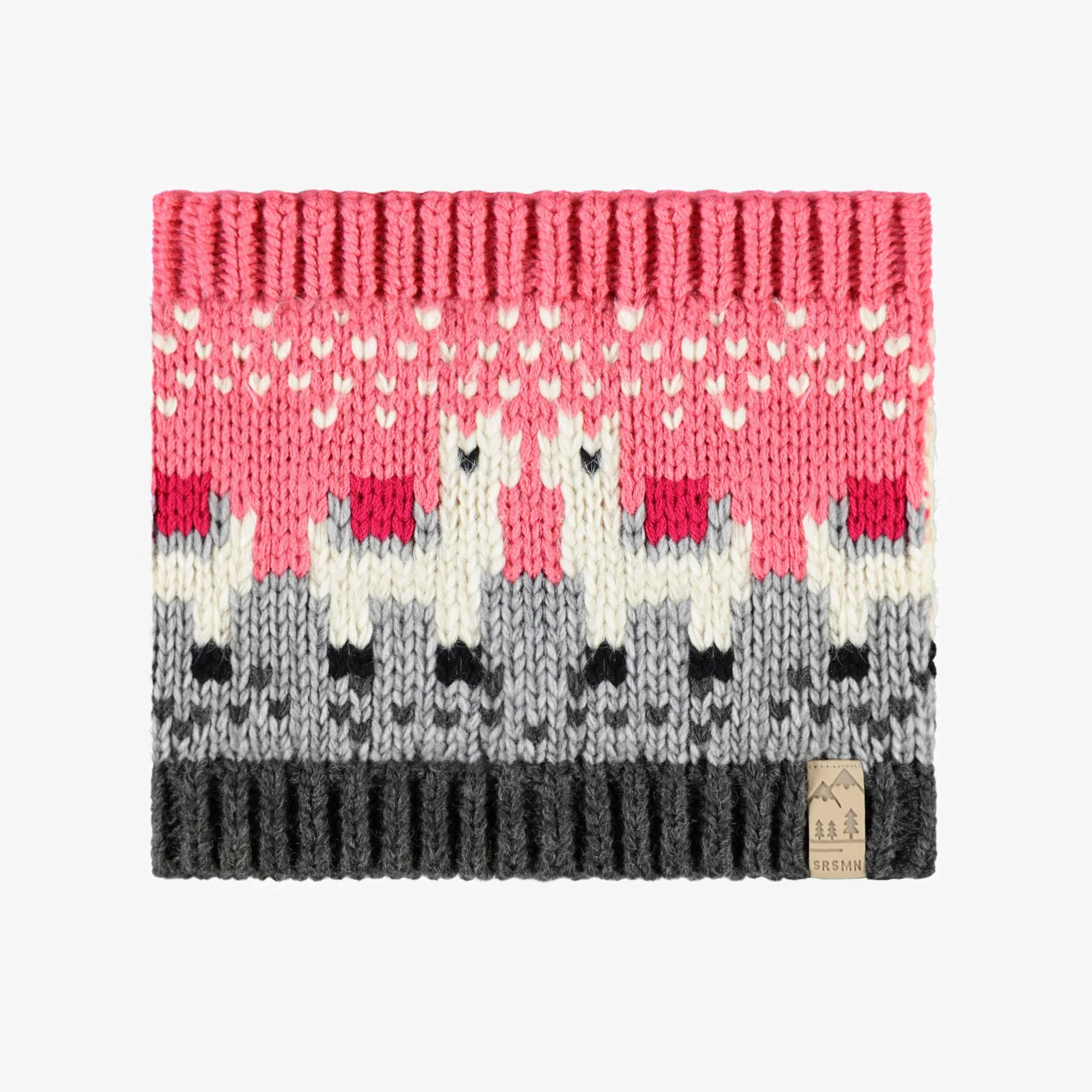 Cache-cou rose et gris en tricot avec lamas, enfant
