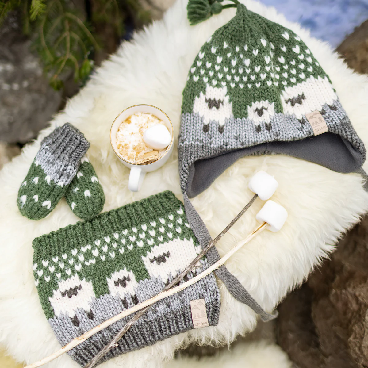 Cache-cou vert en tricot avec moutons, bébé - Image 2