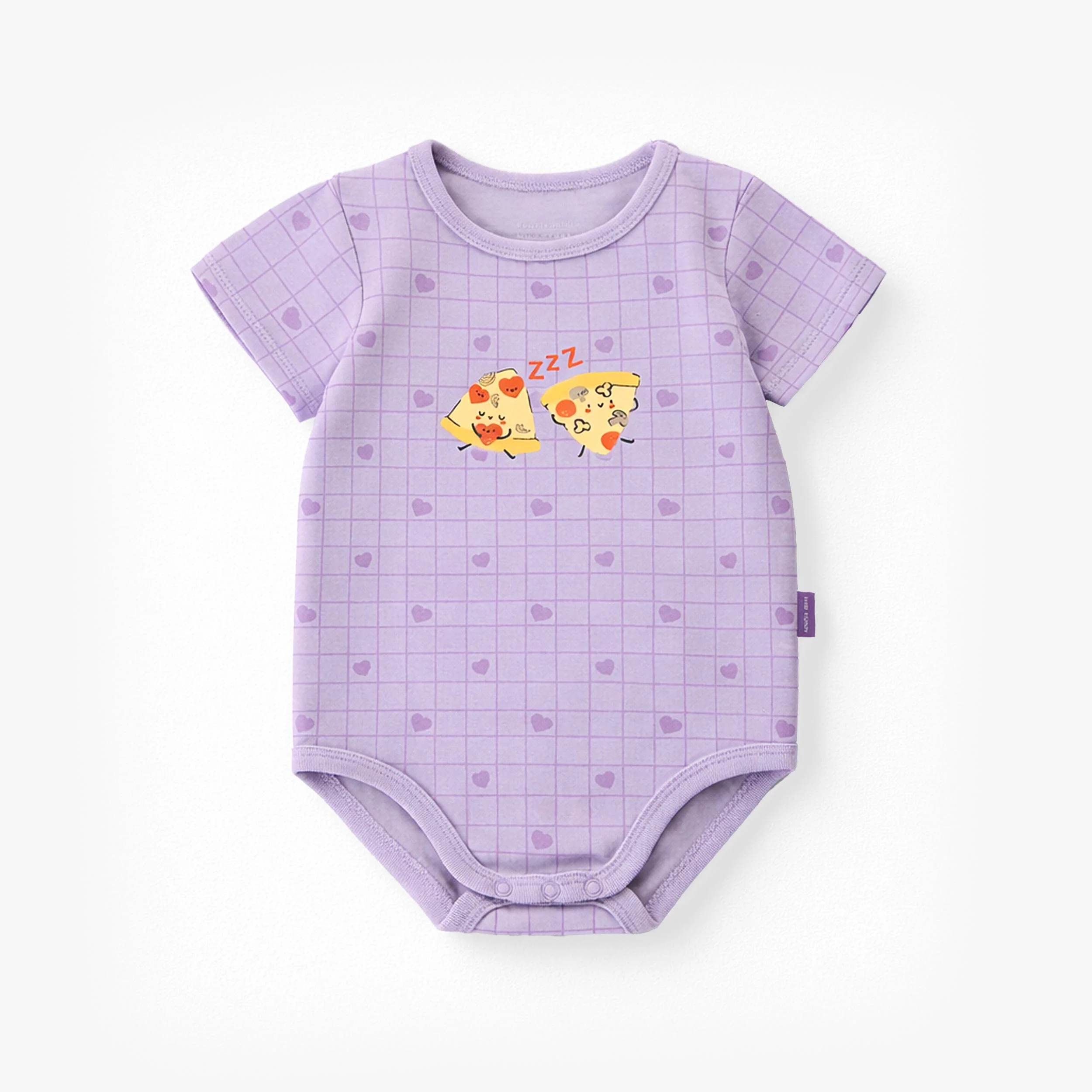 Cache-couche mauve avec cœurs et illustration pizza, bébé
