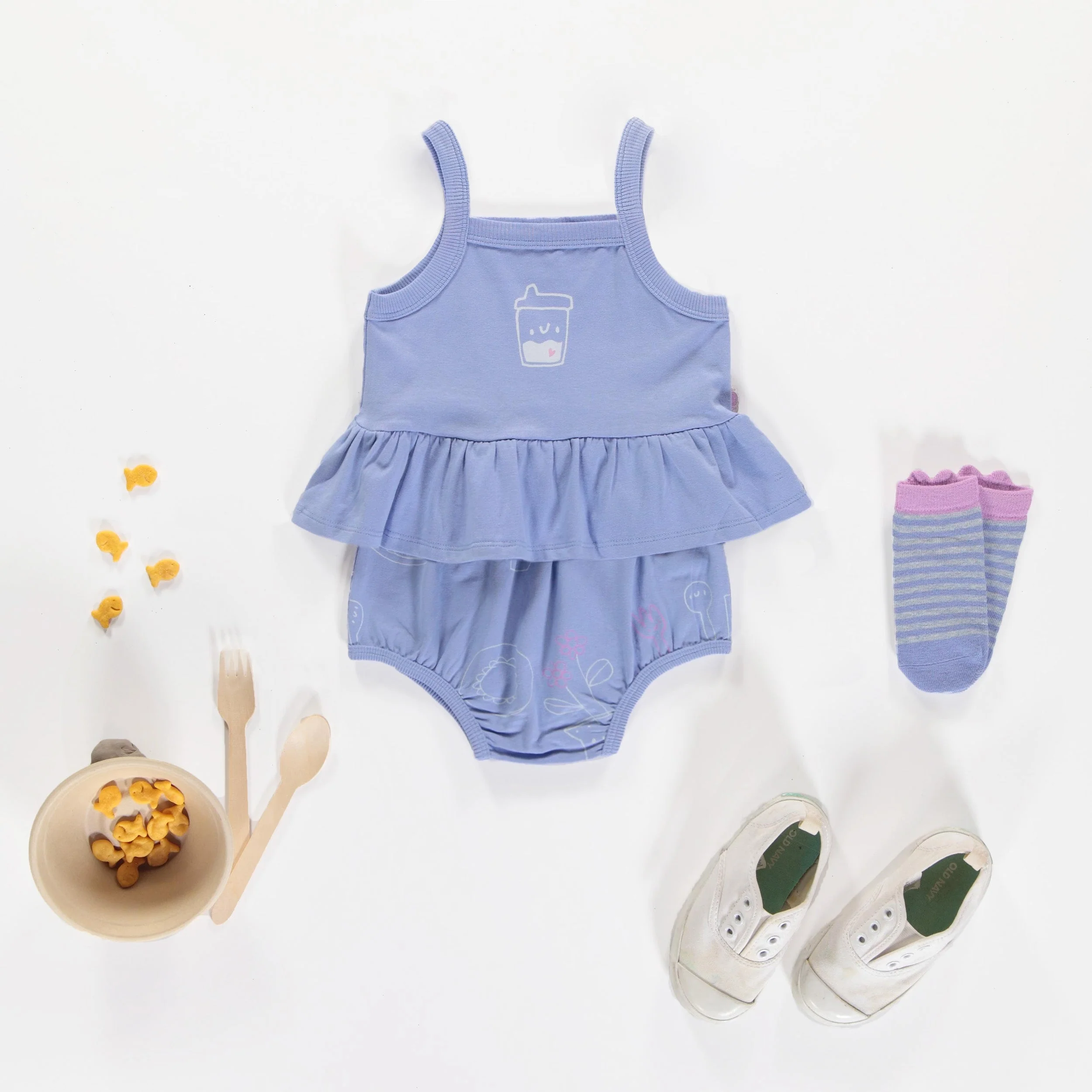 Camisole bleue lavande à bretelles minces en coton, bébé - Image 2