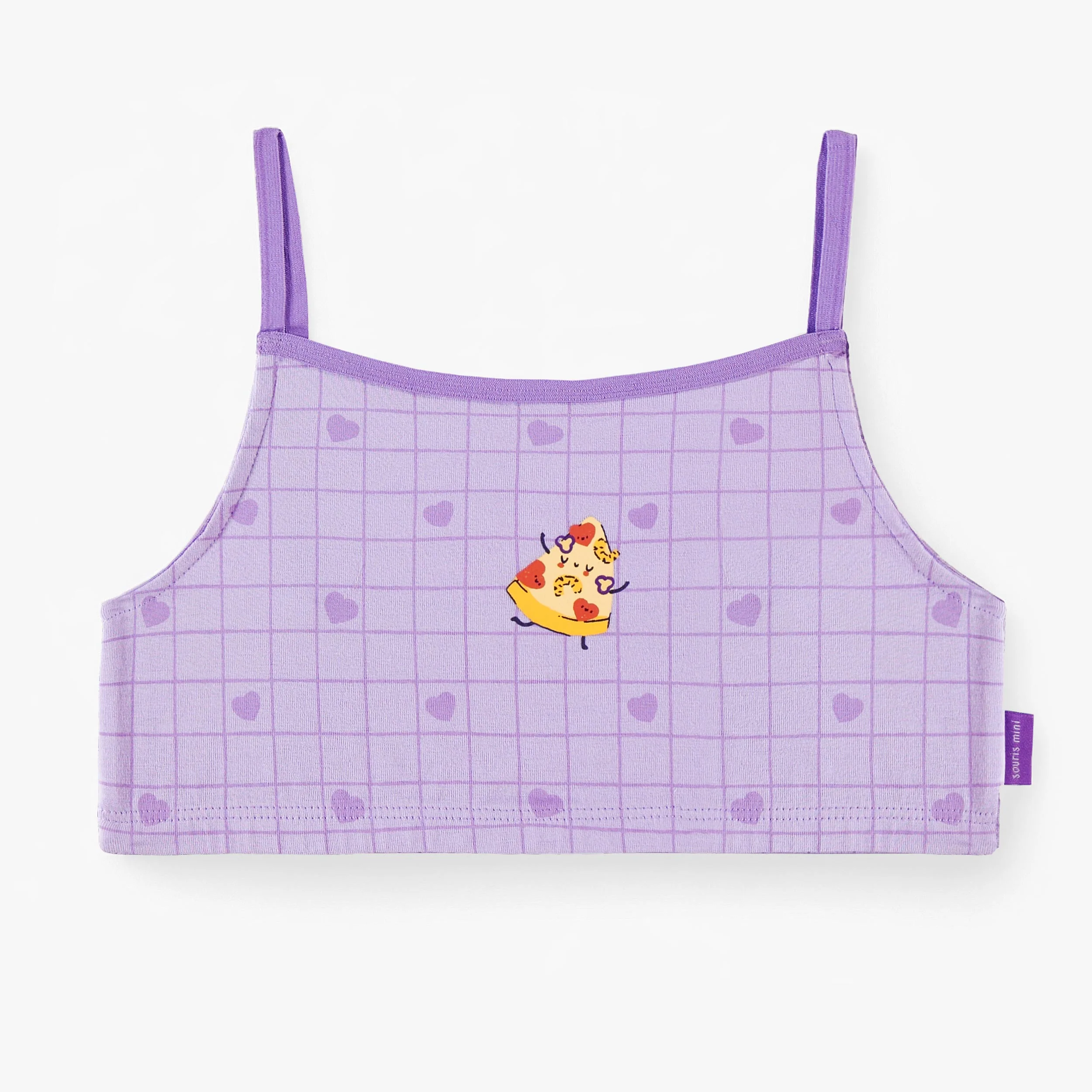 Camisole courte mauve avec cœurs et pizza, enfant