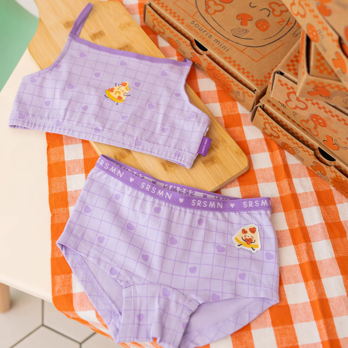 Camisole courte mauve avec cœurs et pizza, enfant - Image 2