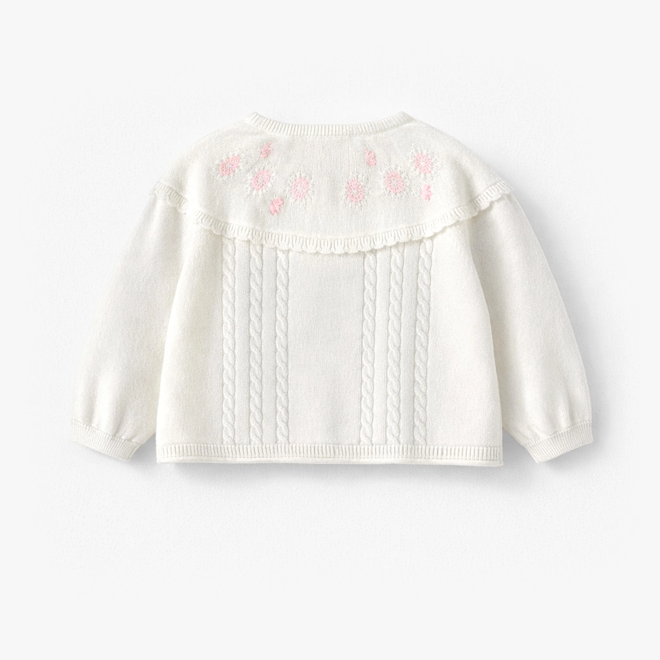 Cardigan blanc en tricot avec broderies de fleurs, bébé - Image 3