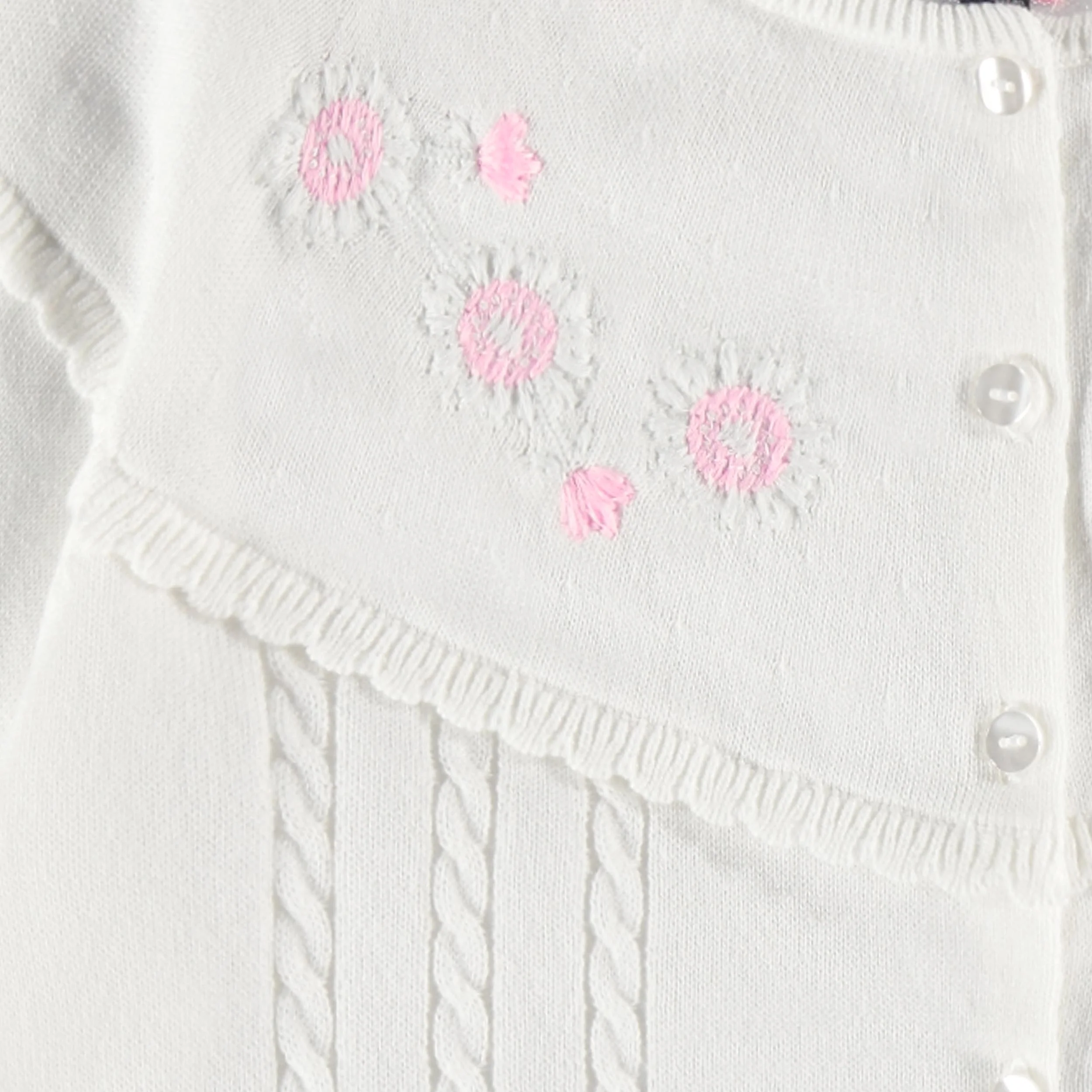 Cardigan blanc en tricot avec broderies de fleurs, enfant - Image 3