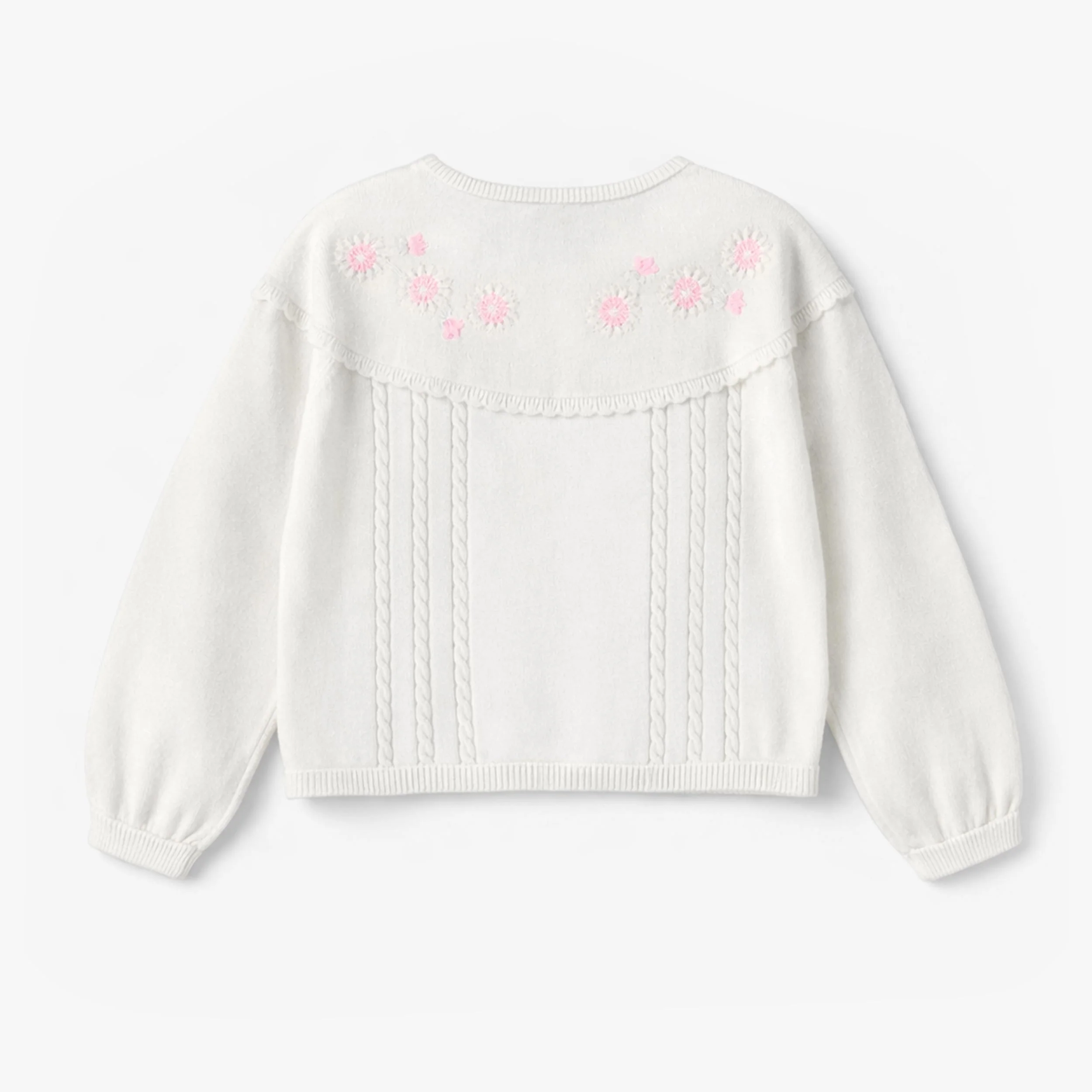 Cardigan blanc en tricot avec broderies de fleurs, enfant - Image 4