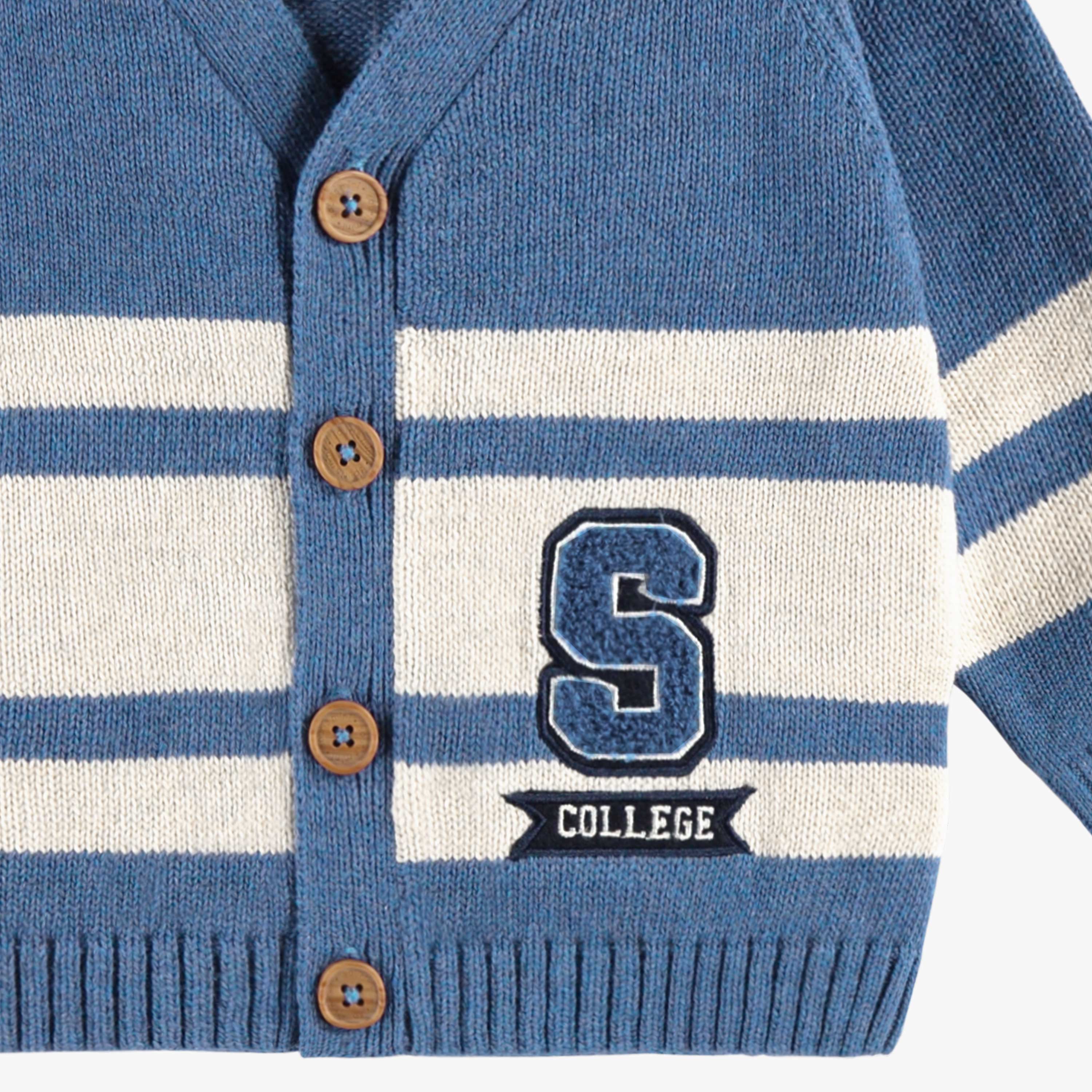 Cardigan bleu en tricot avec rayures, bébé - Image 3