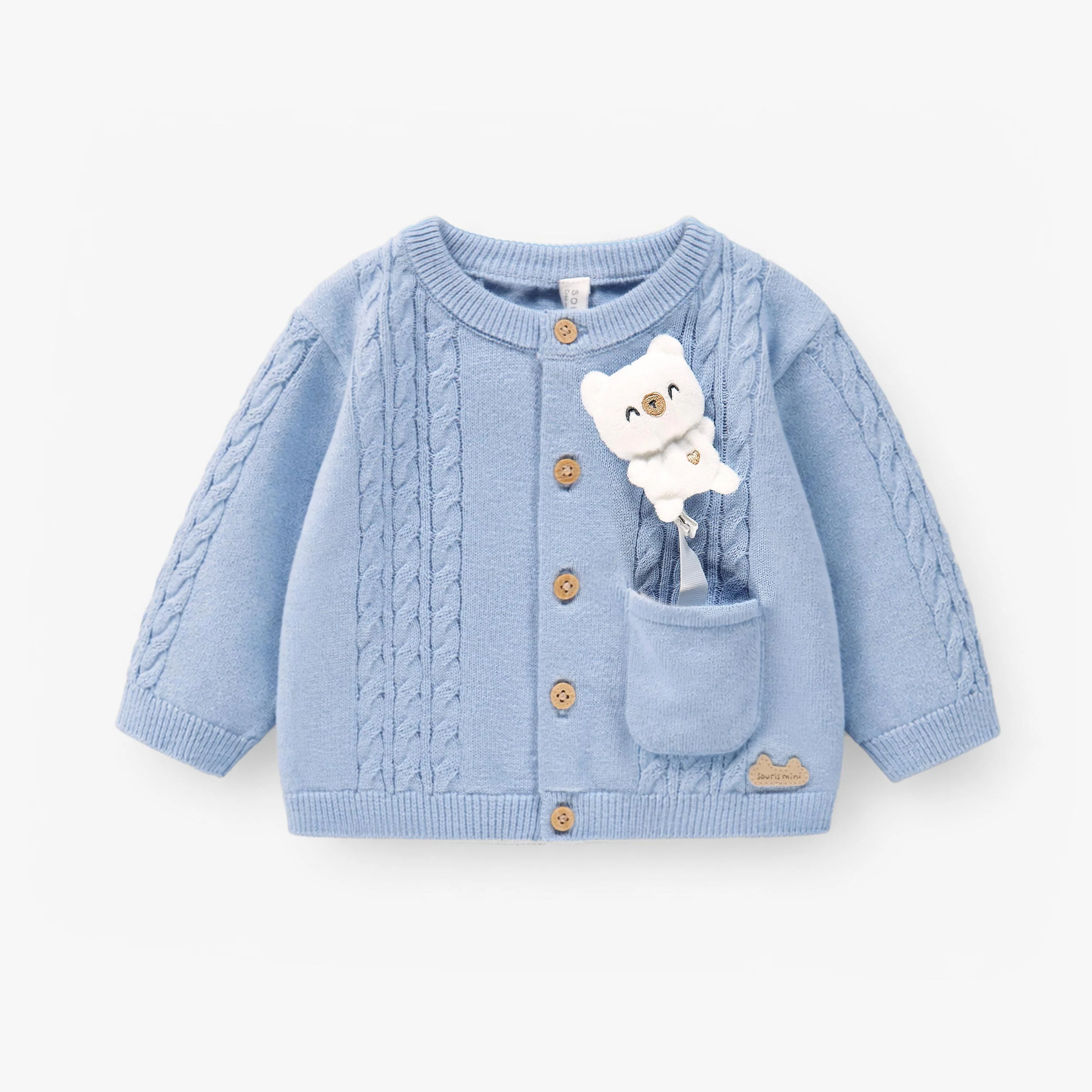 Cardigan bleu en tricot, naissance - Image 3
