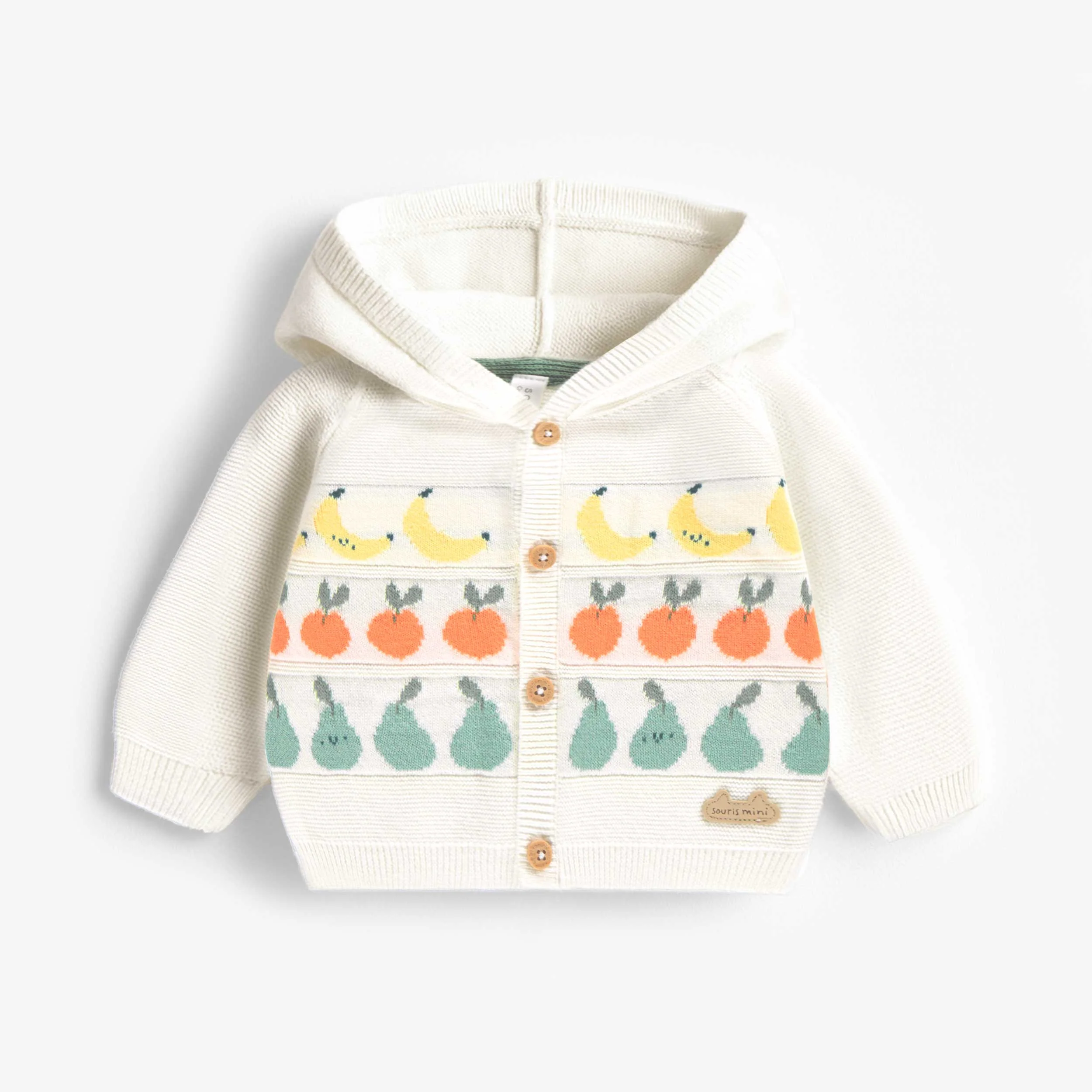 Cardigan crème en tricot avec motifs fruités, naissance