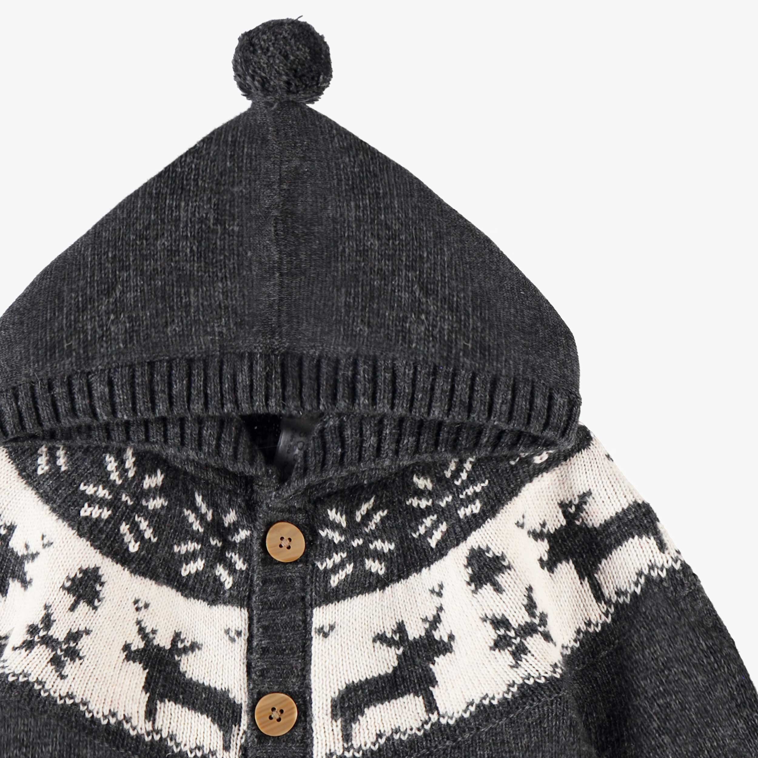 Cardigan gris en tricot avec motifs jacquard, naissance - Image 5