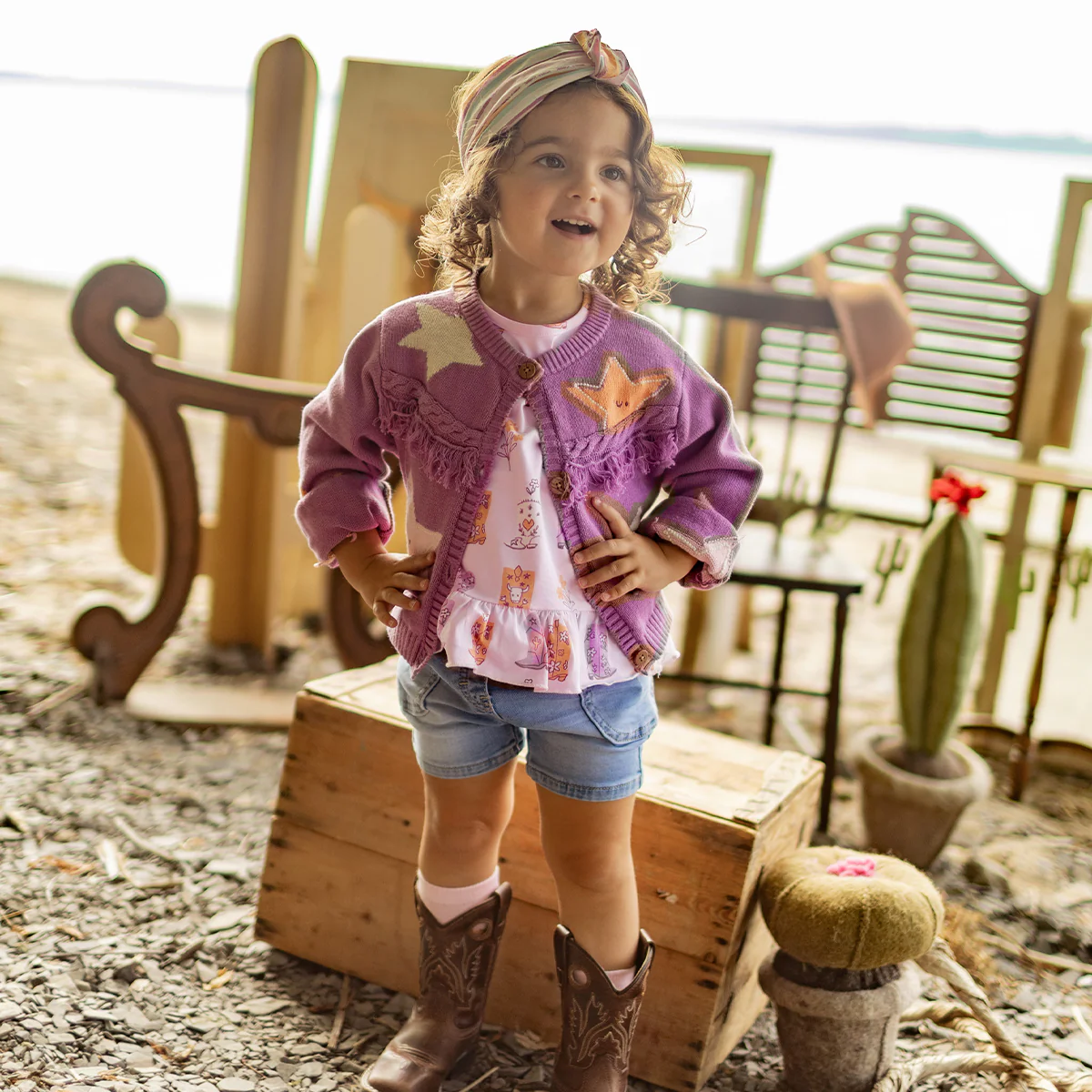Cardigan mauve en tricot à motifs d’étoiles, bébé - Image 2