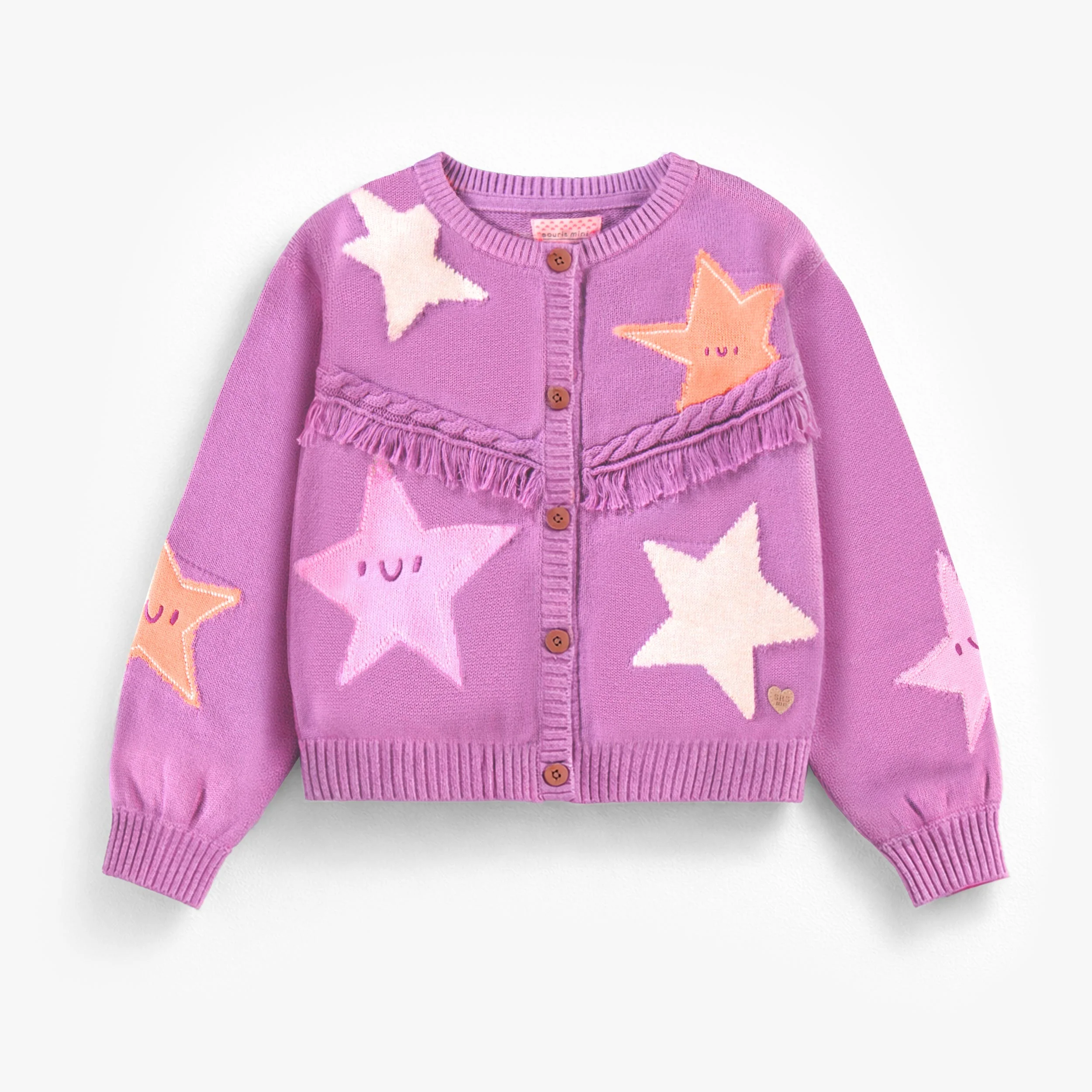 Cardigan mauve en tricot à motifs d’étoiles, enfant