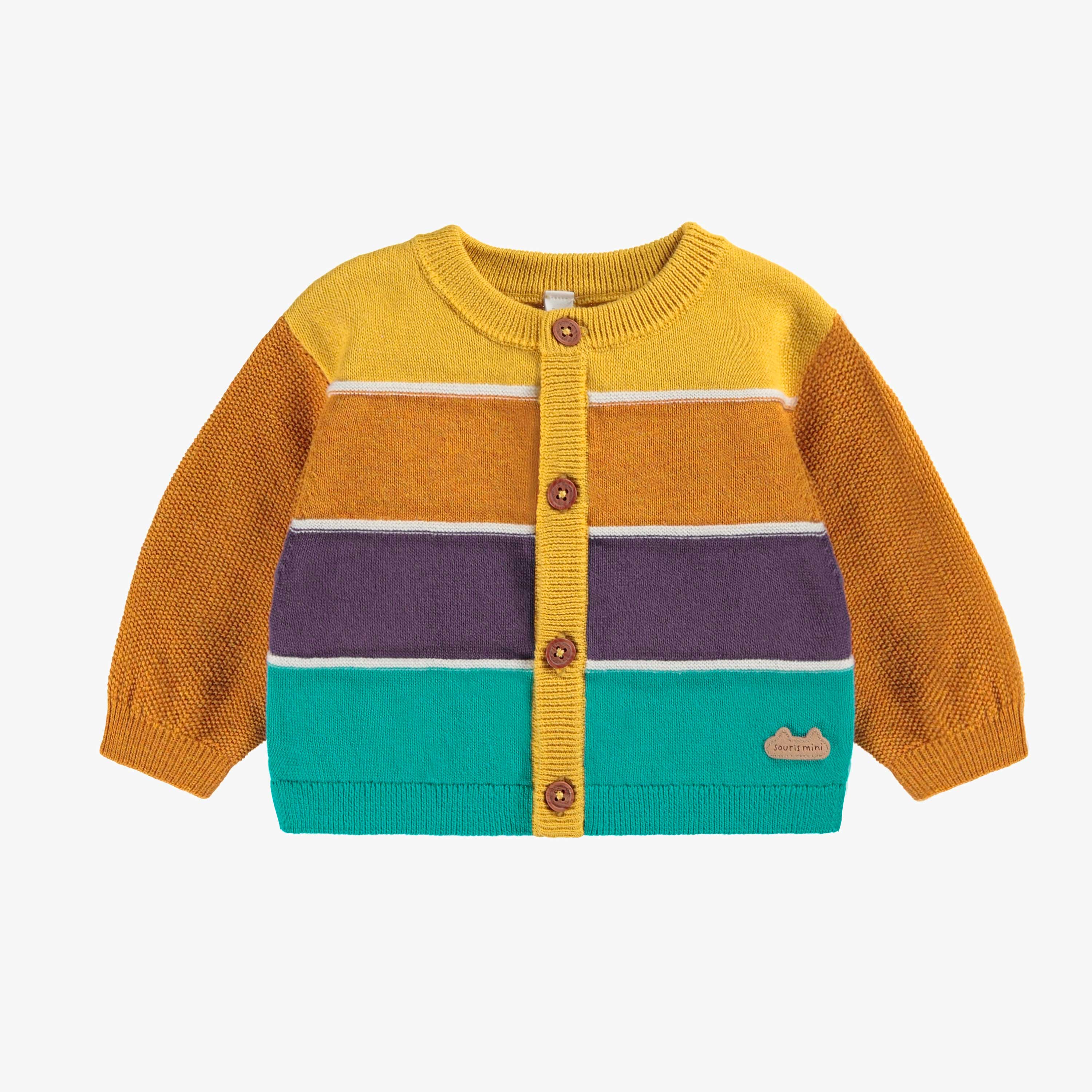 Cardigan orange à rayures colorées, naissance