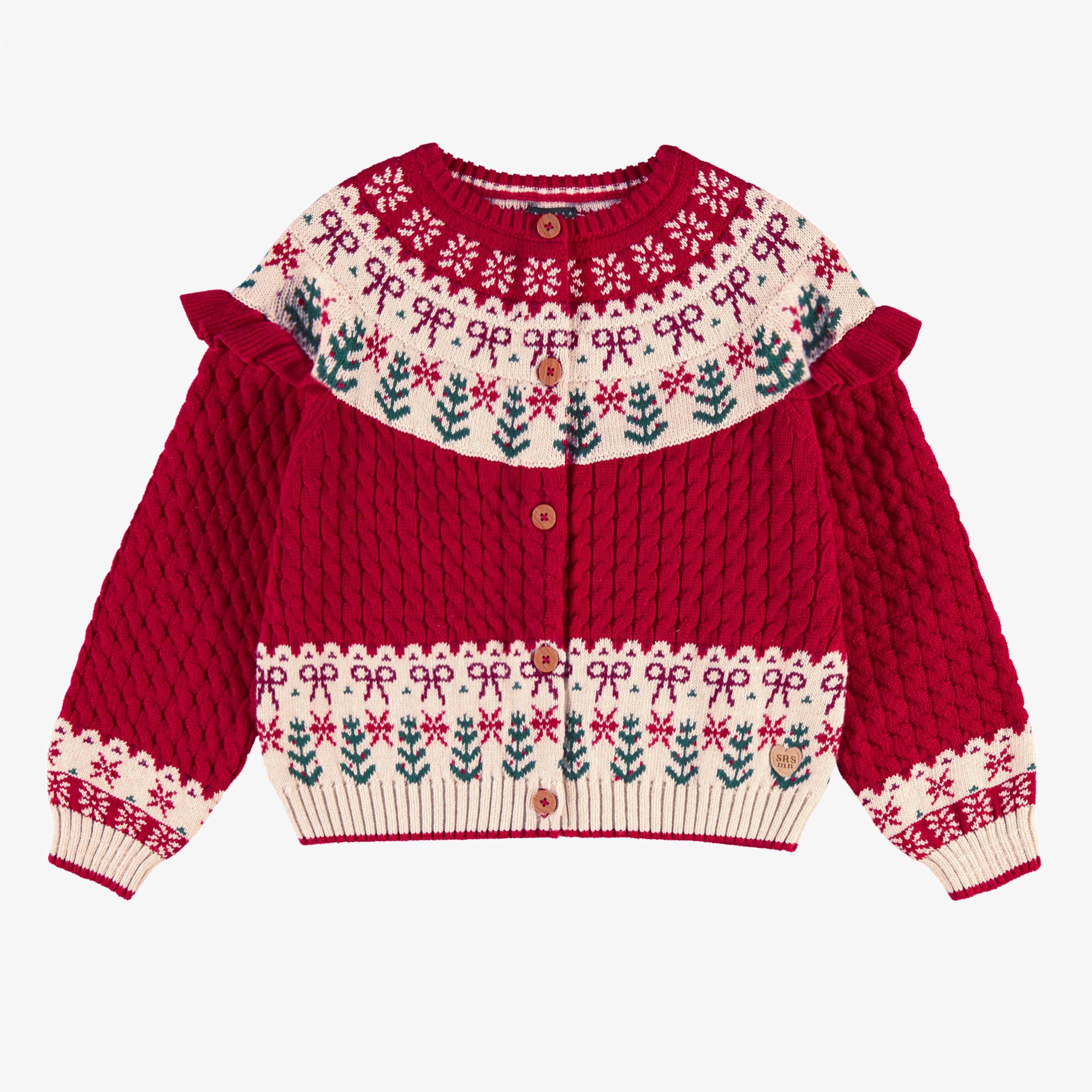 Cardigan rouge en tricot avec motifs jacquard, enfant
