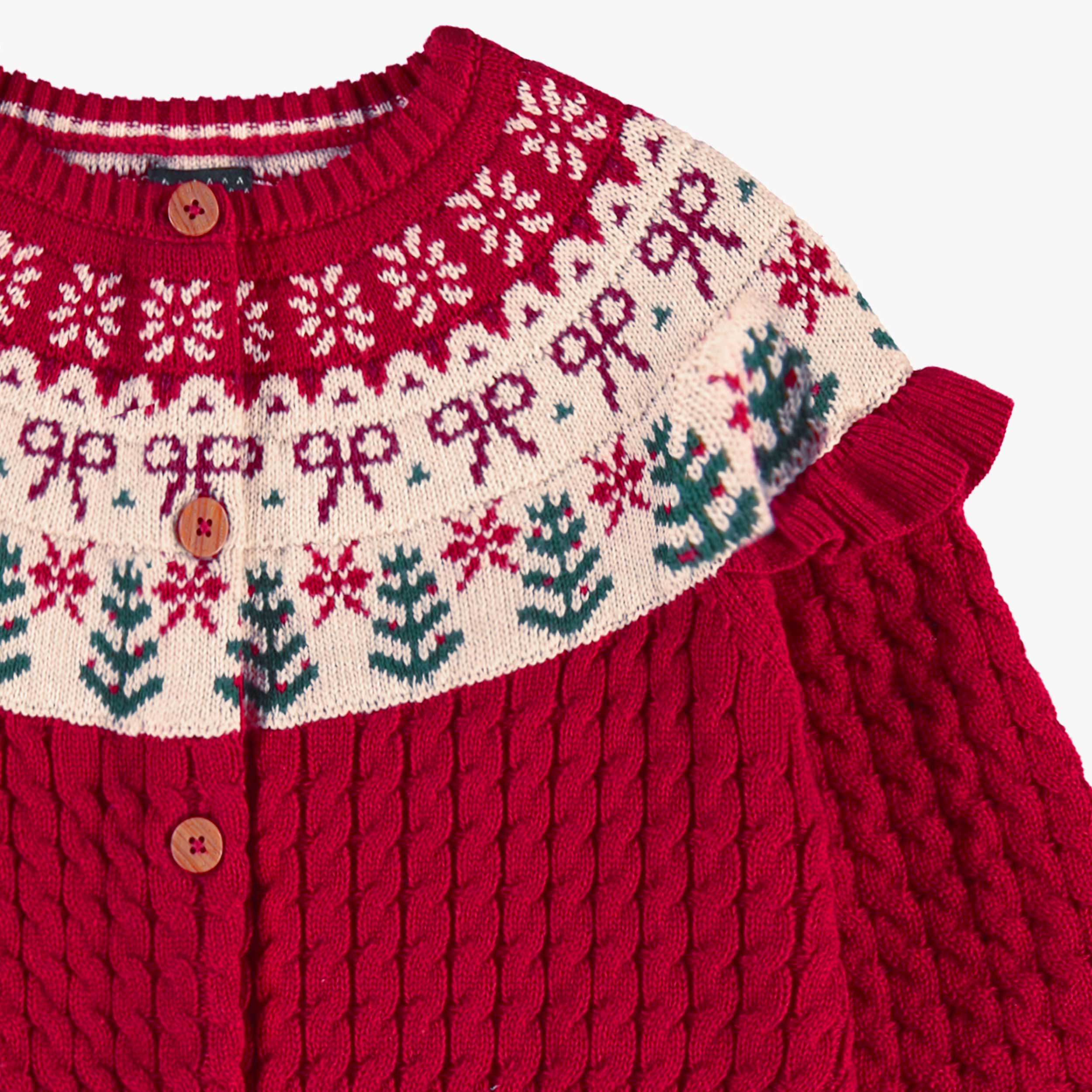 Cardigan rouge en tricot avec motifs jacquard, enfant - Image 4