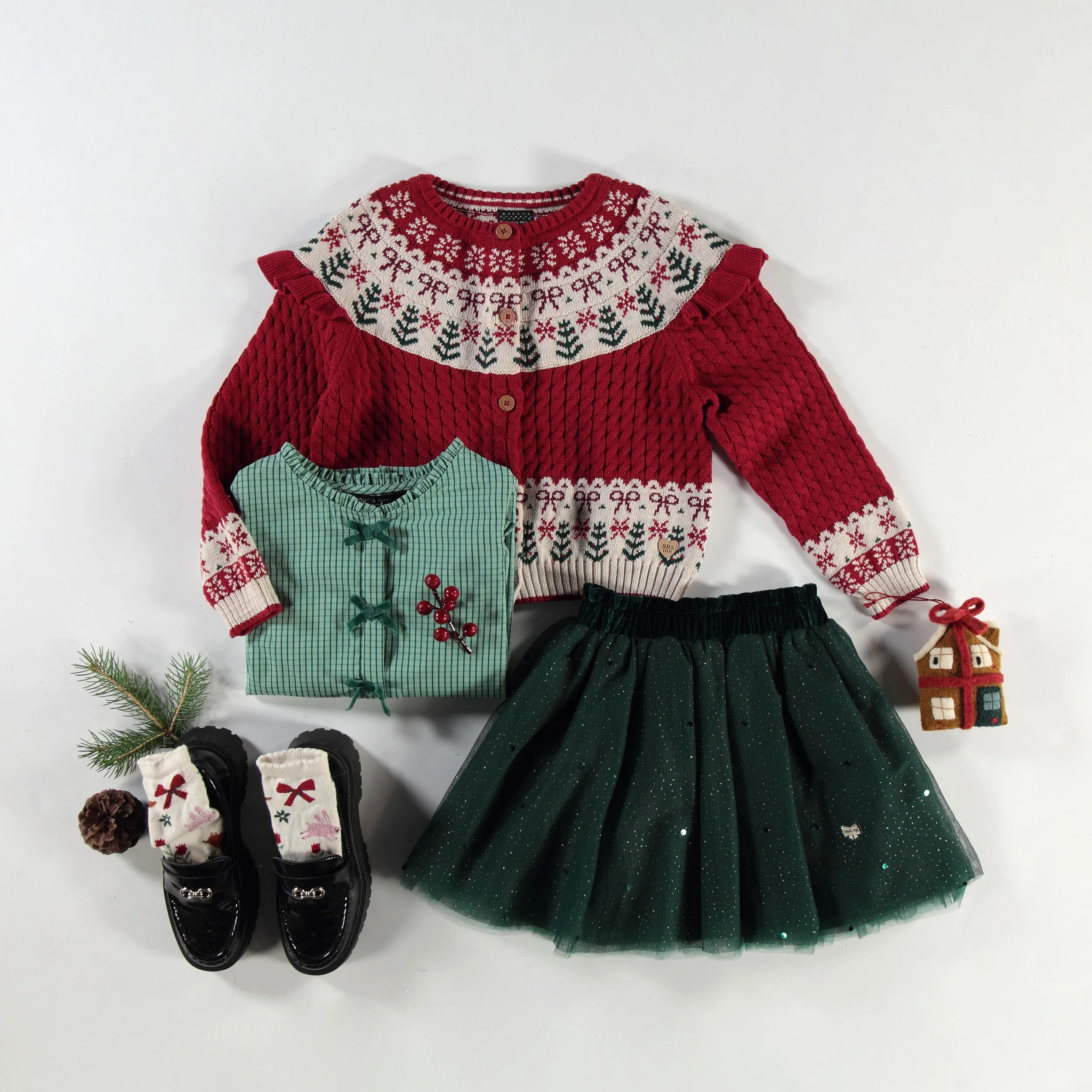 Cardigan rouge en tricot avec motifs jacquard, enfant - Image 5