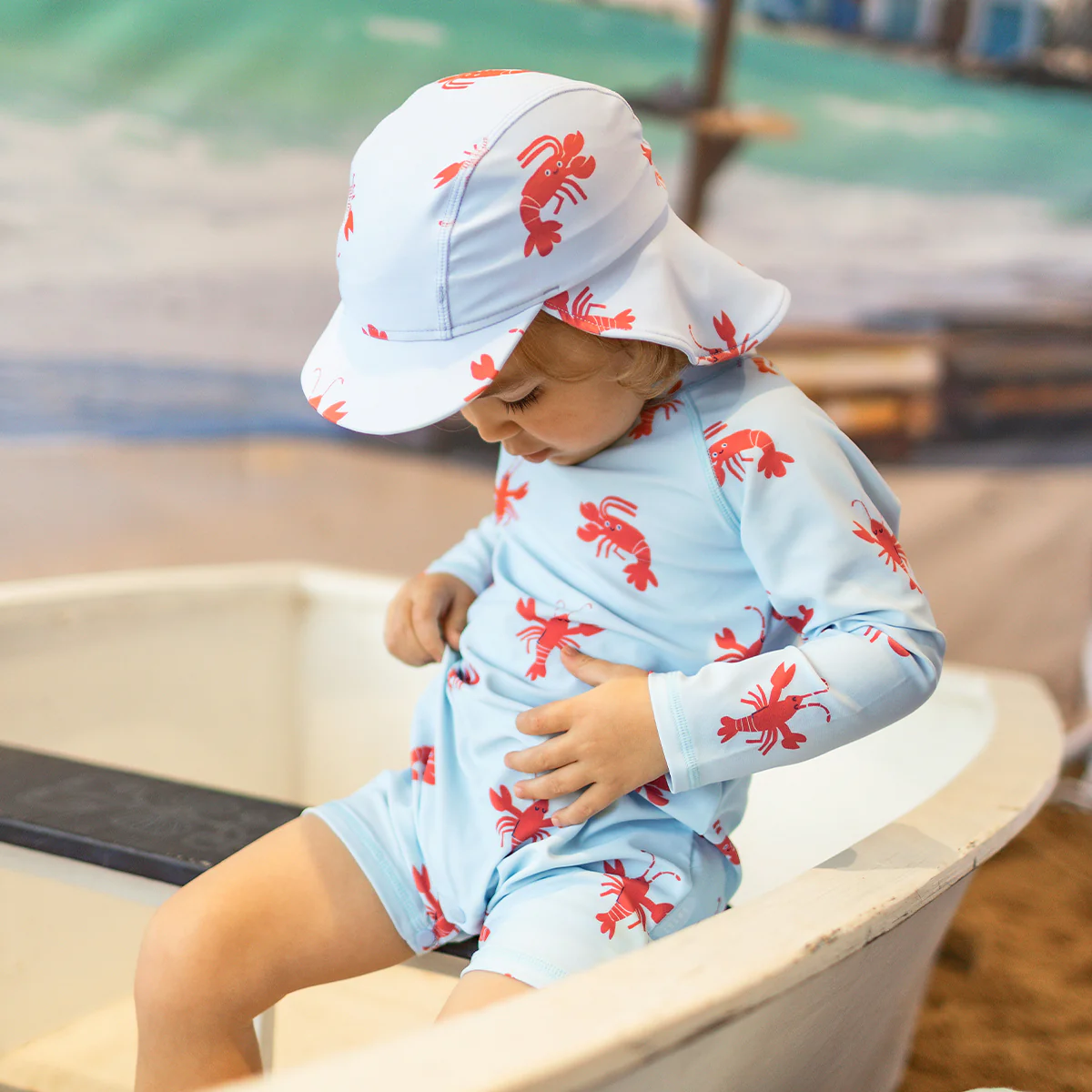 Casquette de bain bleu pâle à motifs de homards, bébé - Image 2