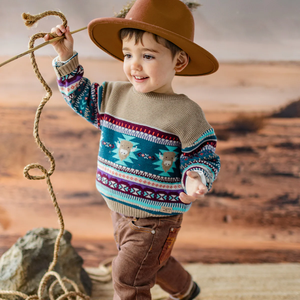 Chandail beige en tricot avec motifs, bébé - Image 3