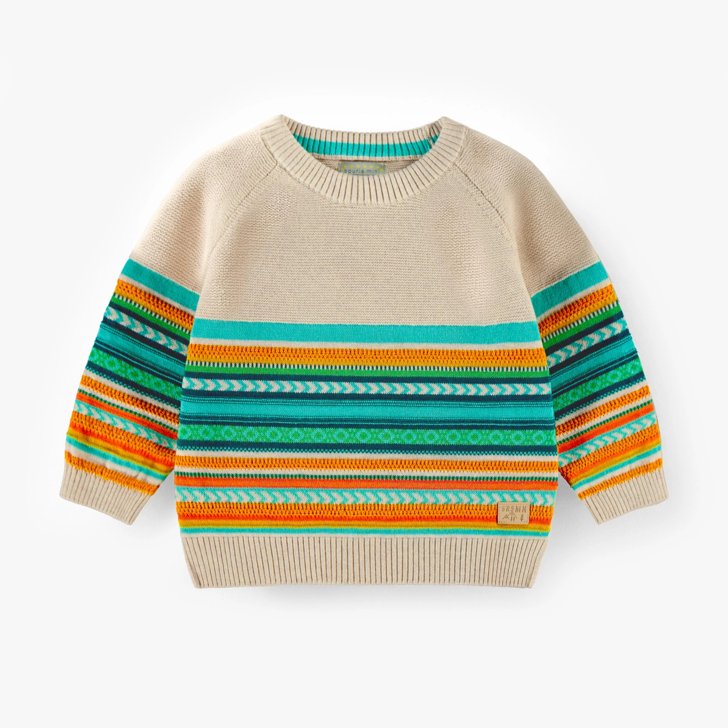 Chandail beige en tricot avec rayures colorées, bébé