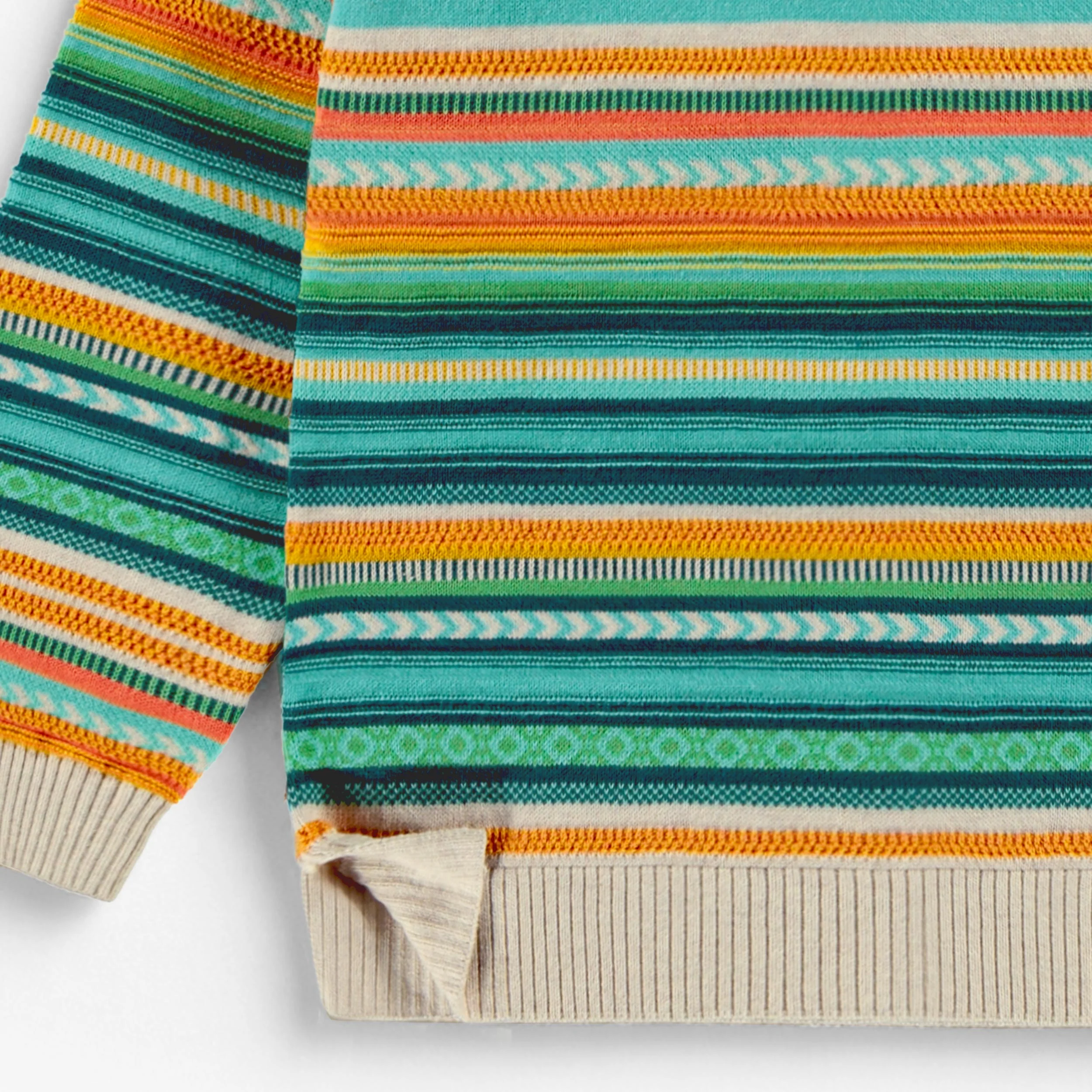 Chandail beige en tricot avec rayures colorées, enfant - Image 5