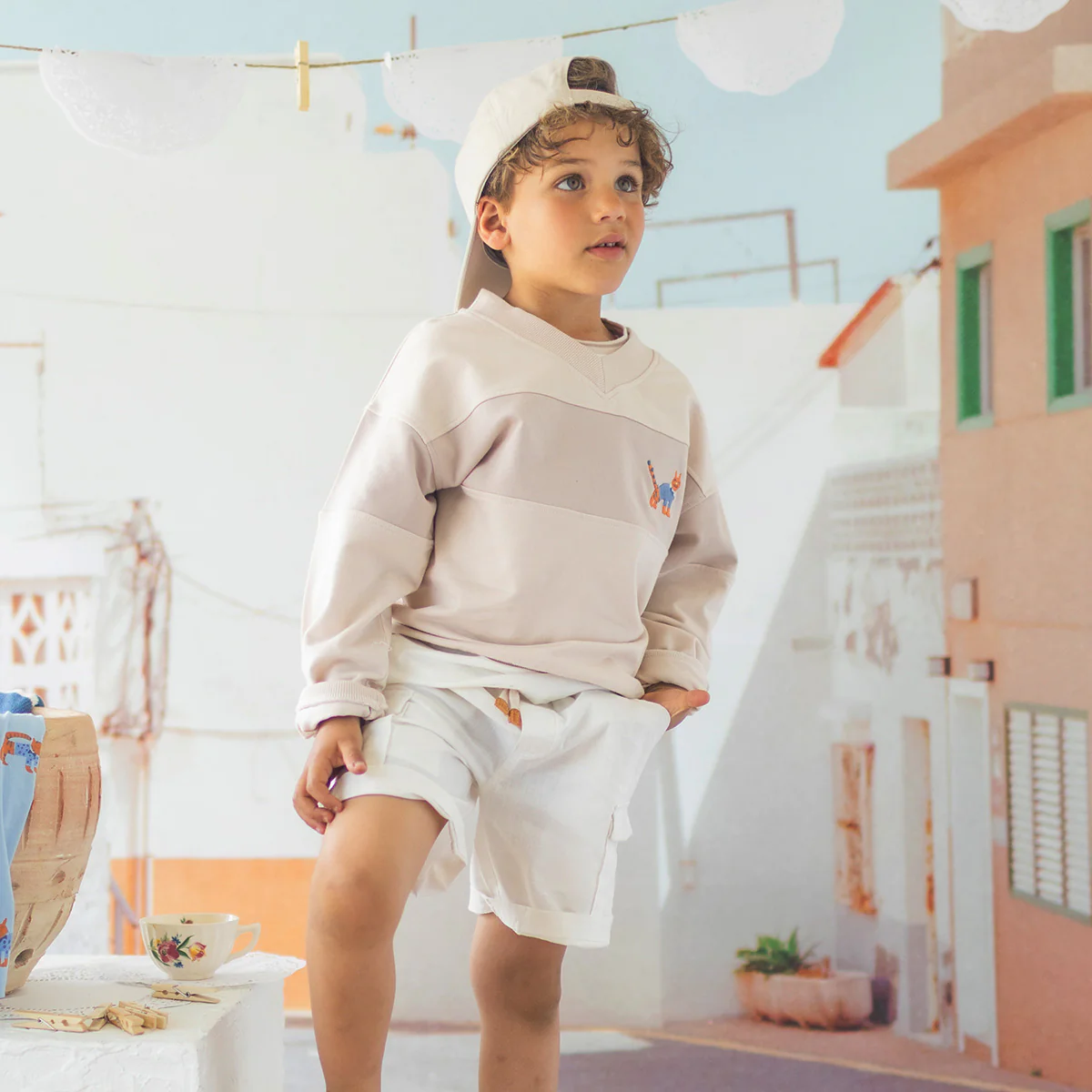 Chandail beige en tricot français, enfant - Image 2