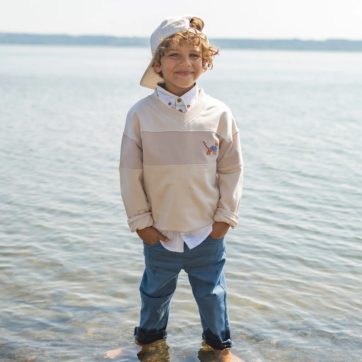Jean bleu foncé taille élastique, enfant - Image 4