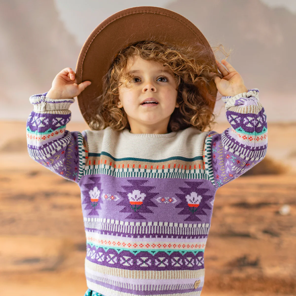 Chandail beige et mauve en tricot, bébé - Image 2