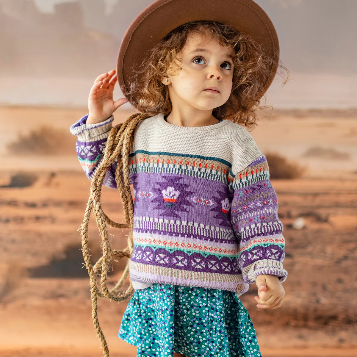 Chandail beige et mauve en tricot, bébé - Image 4