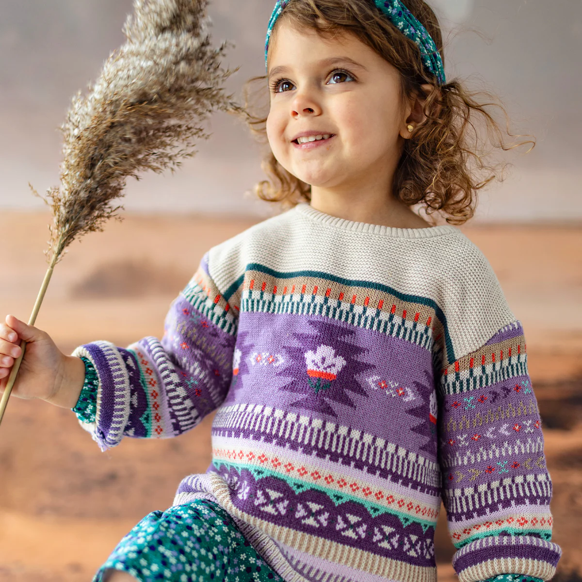 Chandail beige et mauve en tricot, bébé - Image 5