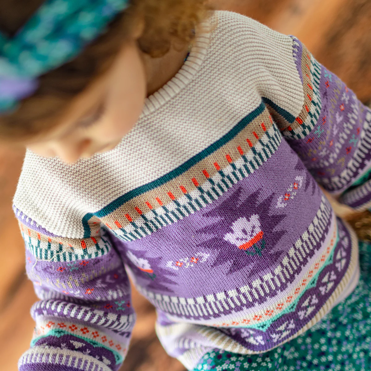 Chandail beige et mauve en tricot, bébé - Image 6