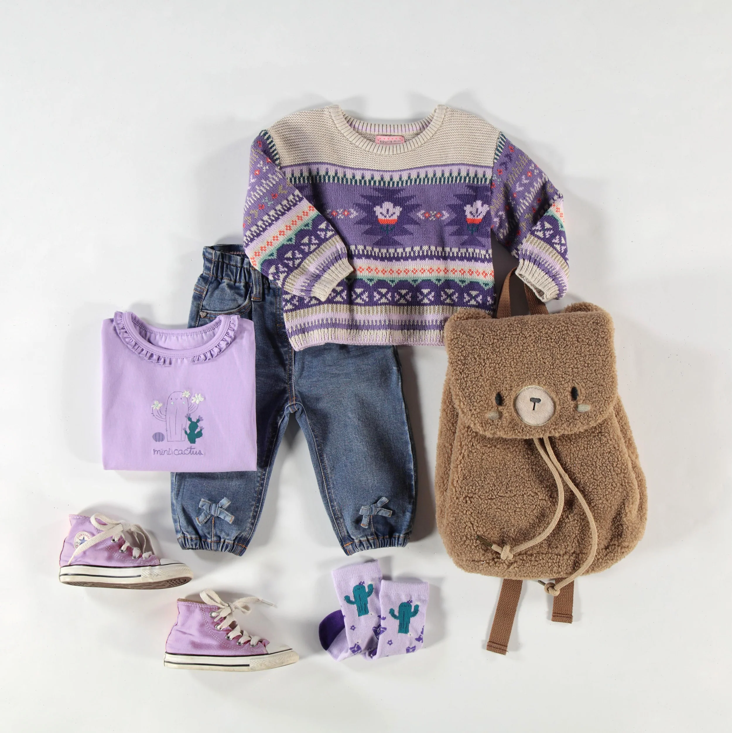 Chandail beige et mauve en tricot, bébé - Image 8