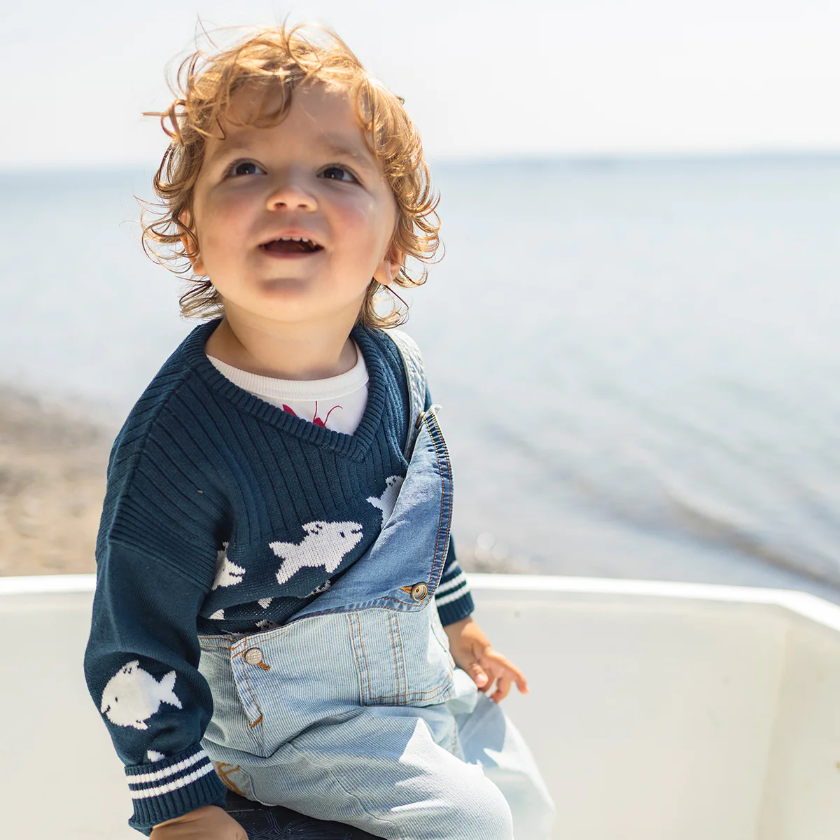 Chandail bleu en tricot avec poissons, bébé - Image 3