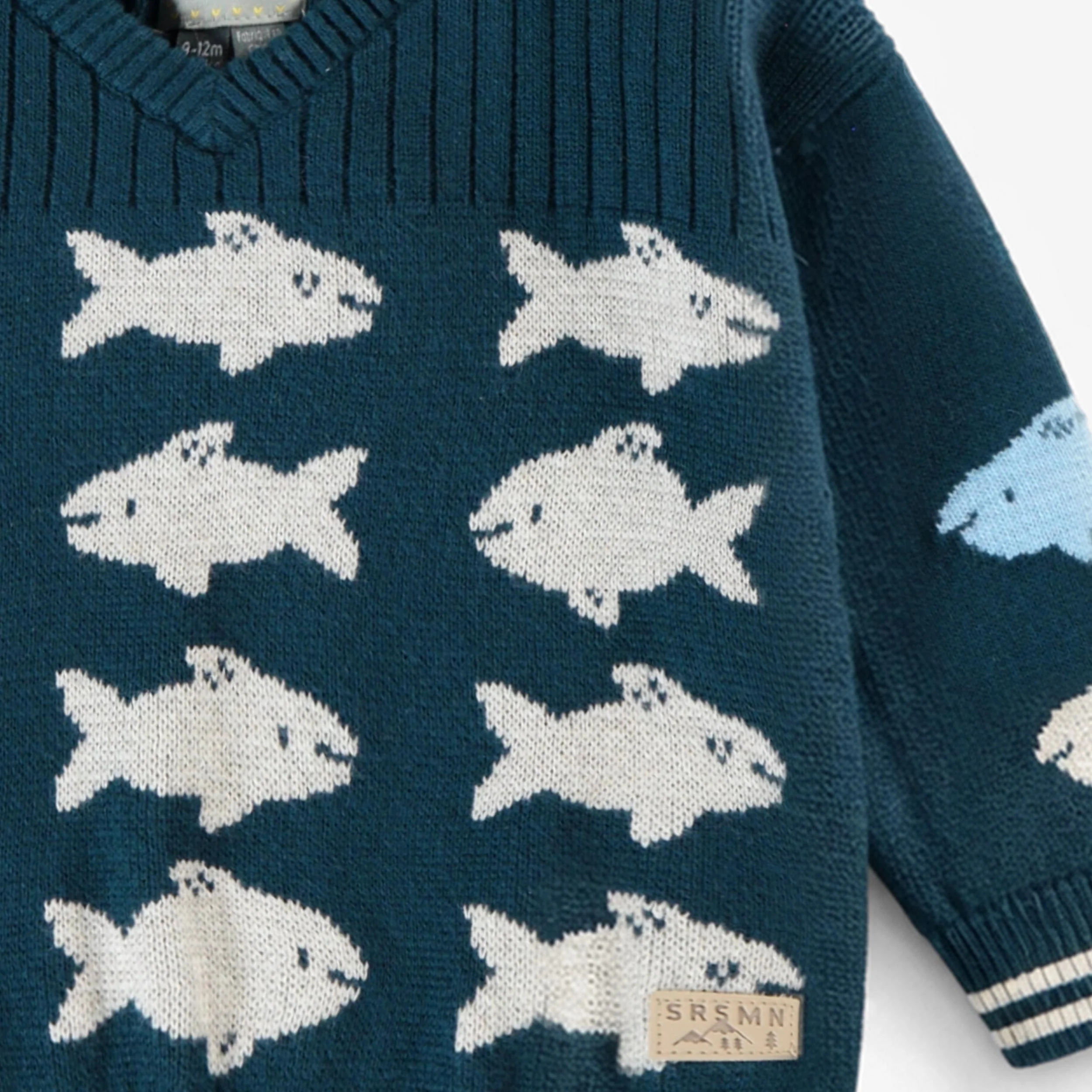 Chandail bleu en tricot avec poissons, bébé - Image 6