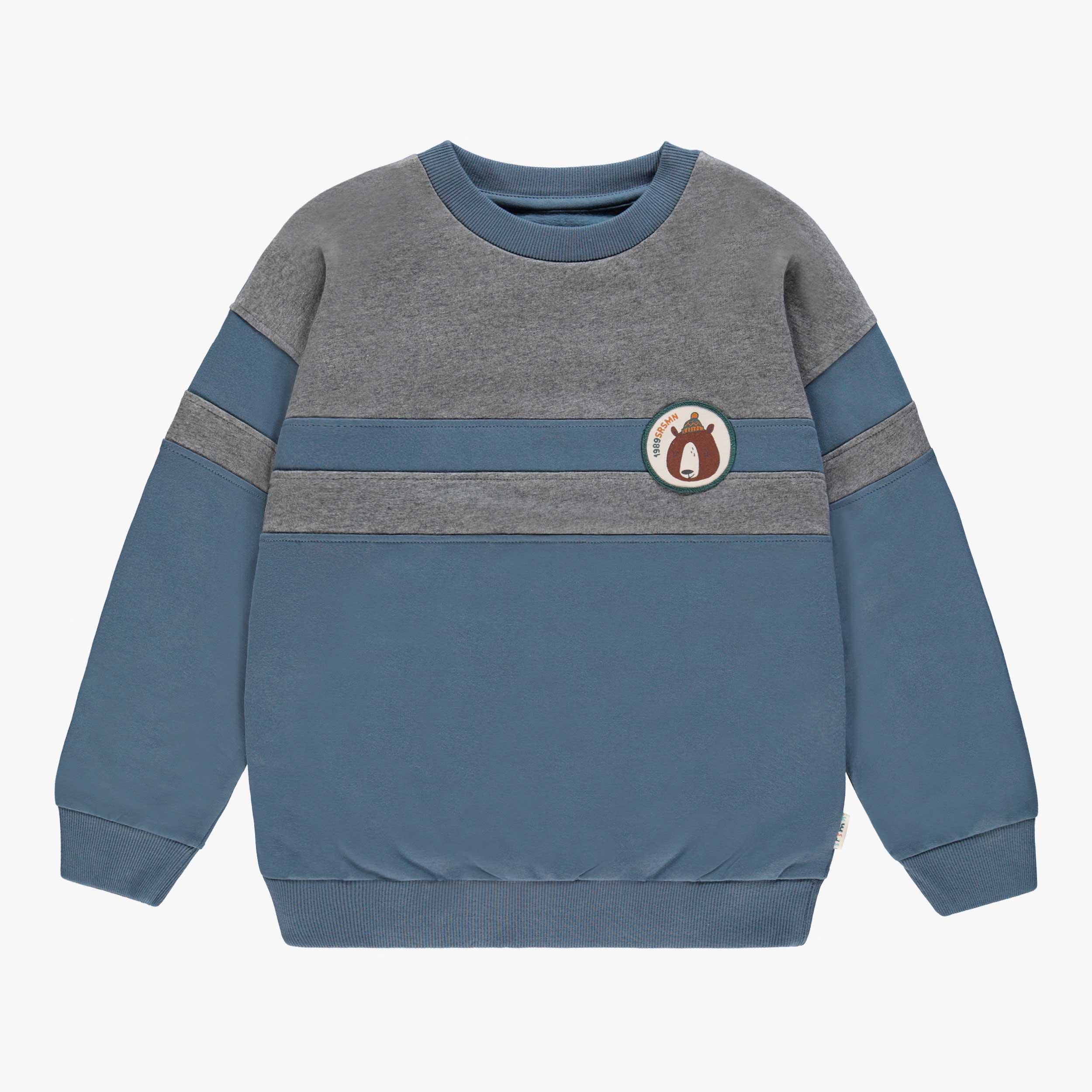 Chandail bleu et gris en molleton, enfant